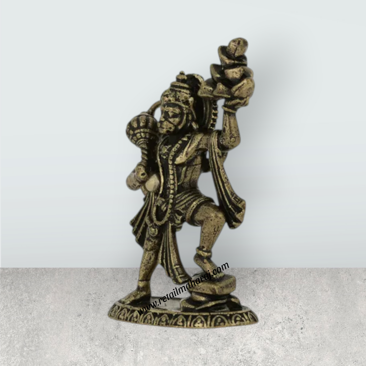 Sanjeevi Hanuman Murti – 1 x 0.75 Inches | Antique Brass Idol / Anjaneya Statue For Home Pooja & Protection - Retail Maharaj