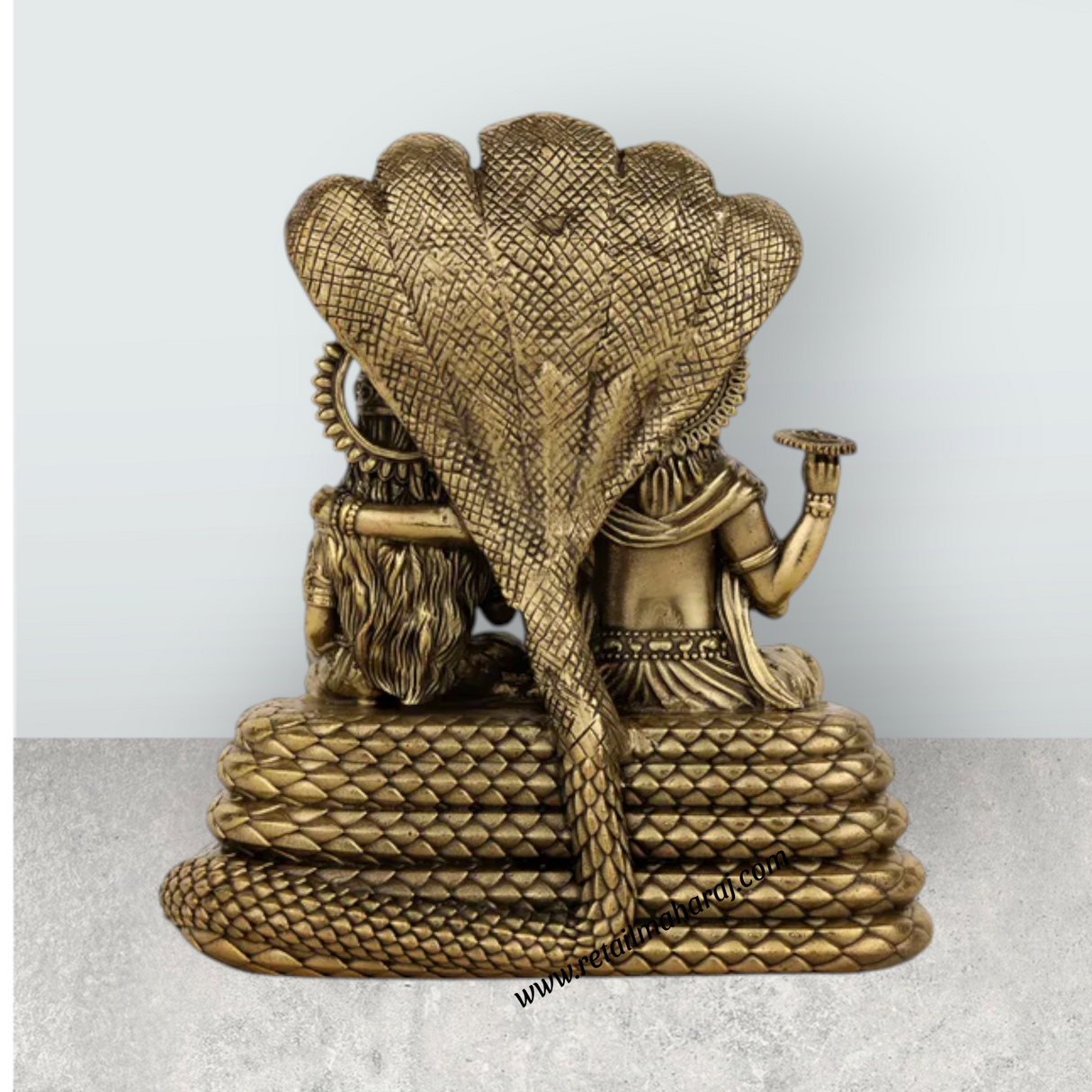 Vishnu Lakshmi Sitting on Sheshnag – 5.25 x 4.5 Inches | Antique Brass Vishnu Lakshmi Idol / Murti for Home & Pooja Decor - Retail Maharaj