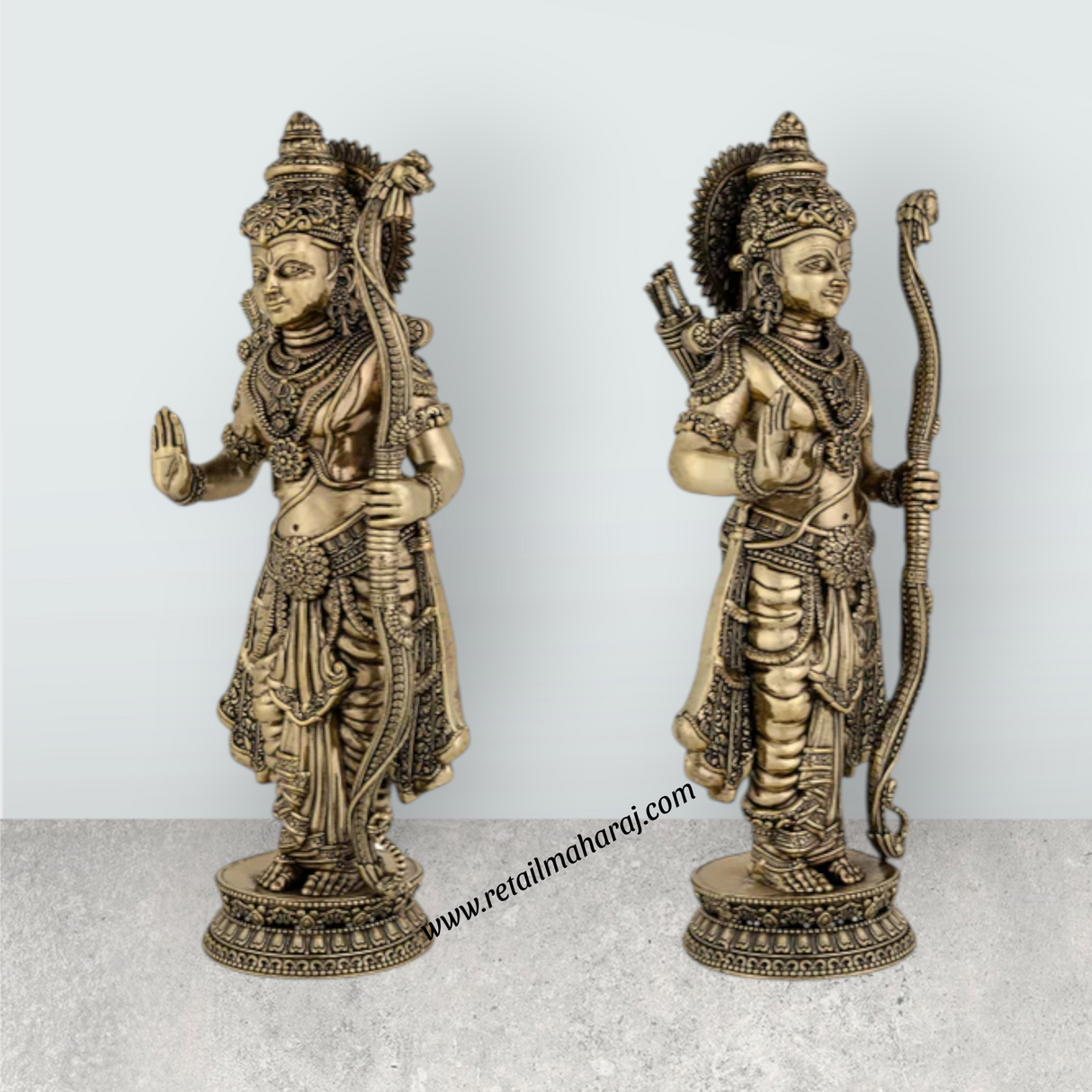 Ramar Murti Set - 10 x 3 Inches | Antique Brass Ram Darbar Idol (Sita Ram Laxman Hanuman) - Retail Maharaj