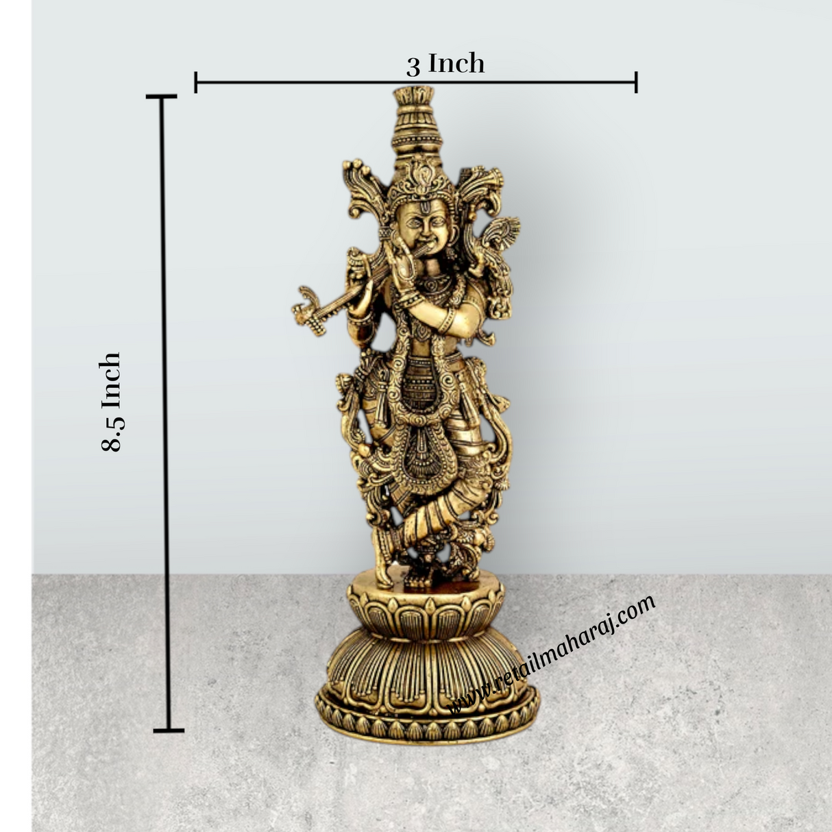 Radha Krishna Standing On Base Murti - 8.5 x 3 Inches | Antique Brass Idol - Retail Maharaj