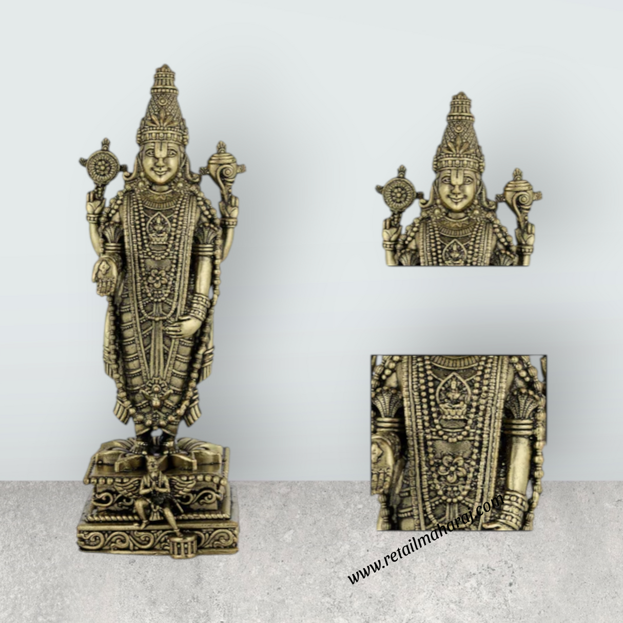 Balaji Statue – Antique Brass Lord Perumal Idol for Home, Office & Pooja Room (5.5 x 3 Inches) - Retail Maharaj