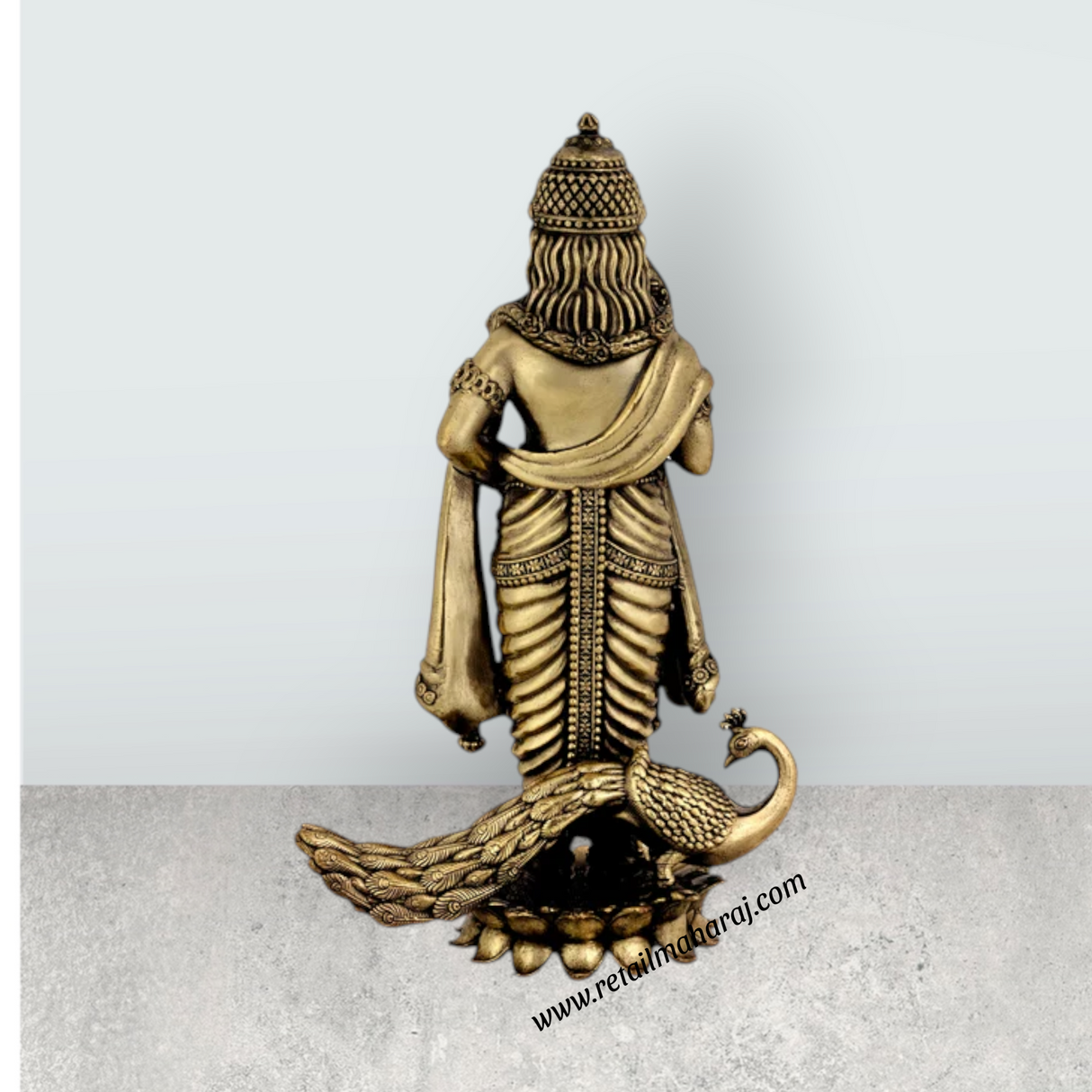Peacock Murugan Standing On Kamal Base Murti - 6 x 3.5 Inches | Antique Brass Idol / Murugan Decor For Home & Pooja - Retail Maharaj