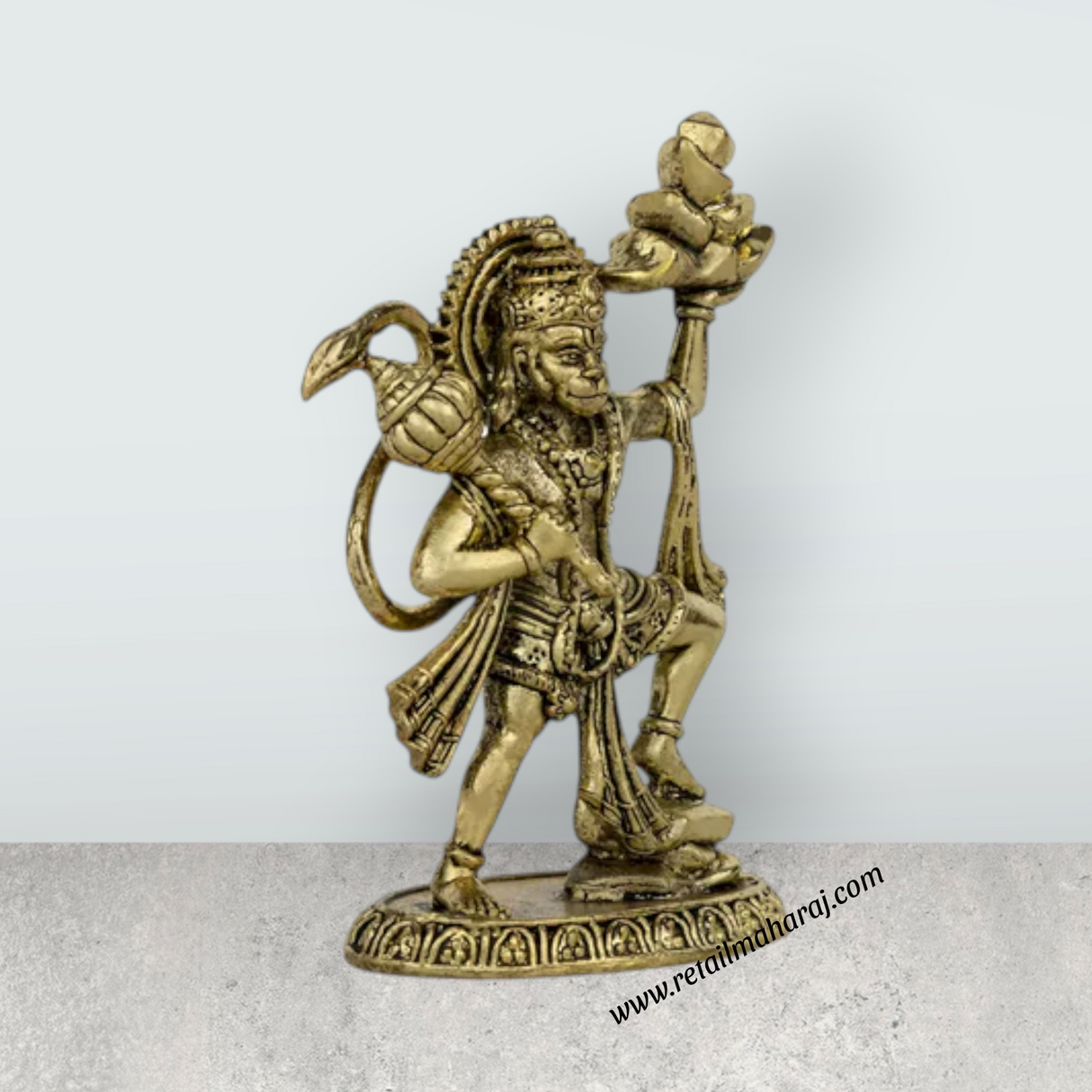 Sanjeevi Hanuman Murti – Antique Brass Anjaneya Statue for Home Pooja & Protection (4 x 2.5 Inches) - Retail Maharaj