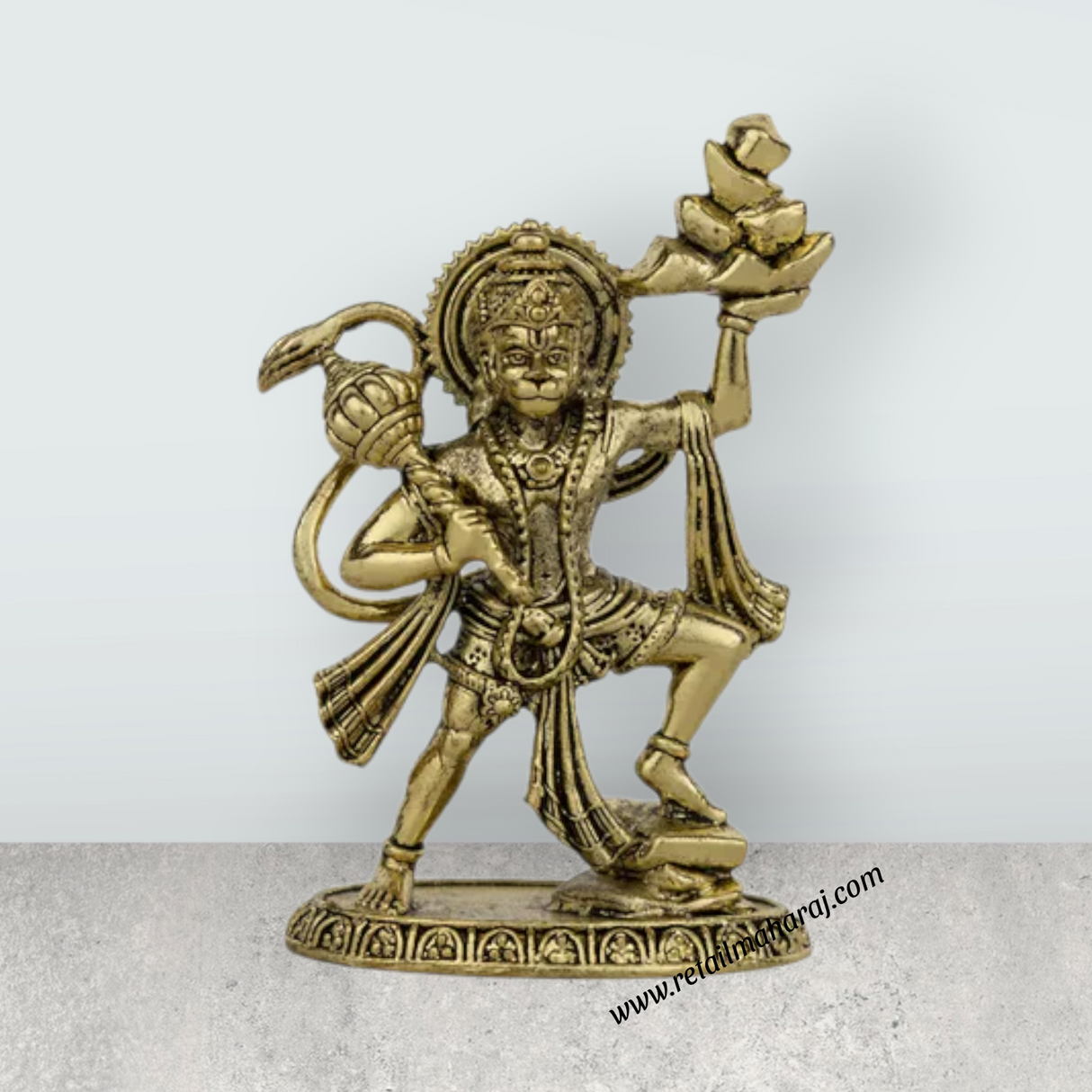 Sanjeevi Hanuman Murti – Antique Brass Anjaneya Statue for Home Pooja & Protection (4 x 2.5 Inches) - Retail Maharaj
