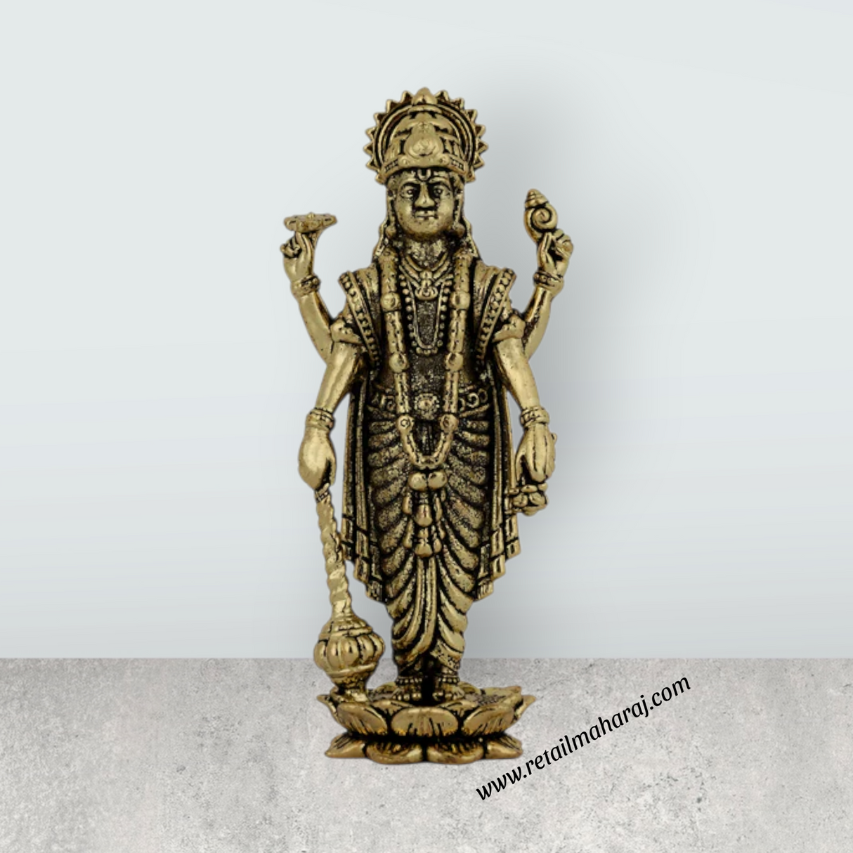 Vishnu Standing on Kamal Base Murti – Antique Brass Statue / Perumal Idol / Narayana Statue (2.75 x 1 Inches) Product Details - Retail Maharaj