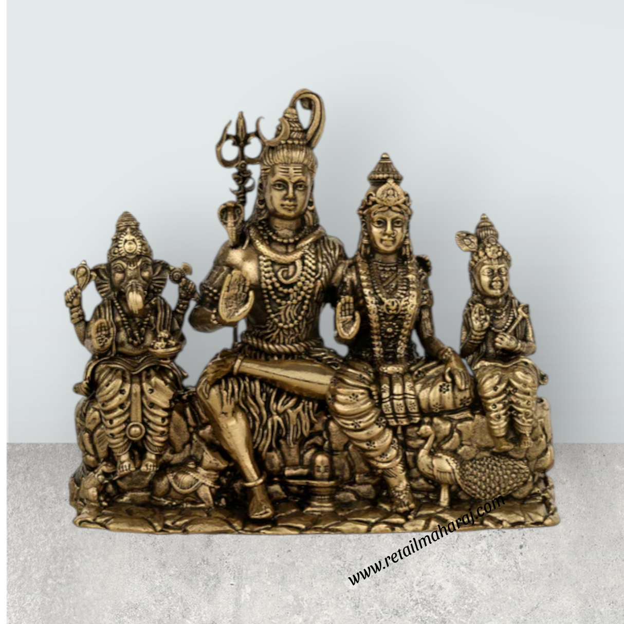Lord Shiva Family Murti – Antique Brass Shivan Family Idol / Shiva Family Statue for Pooja (5.5 x 6 Inches) - Retail Maharaj