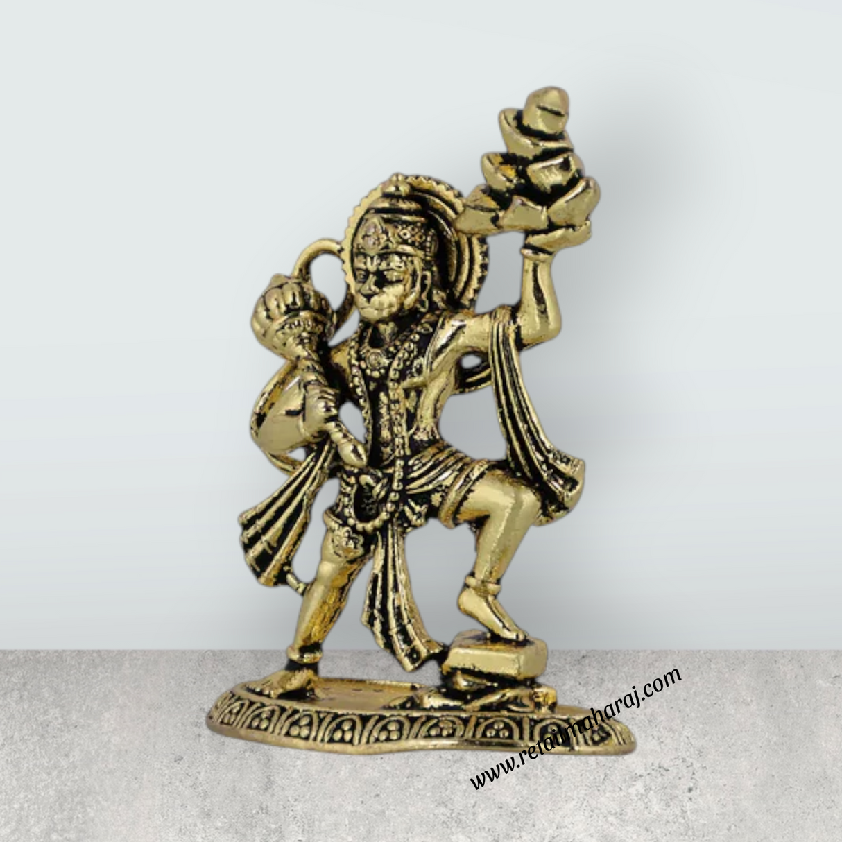 Hanuman Statue Lifting Sanjeevi Mountain – 1.75 X 1.25 Inches Antique Brass Idol Anjaneya Statue For Courage - Retail Maharaj