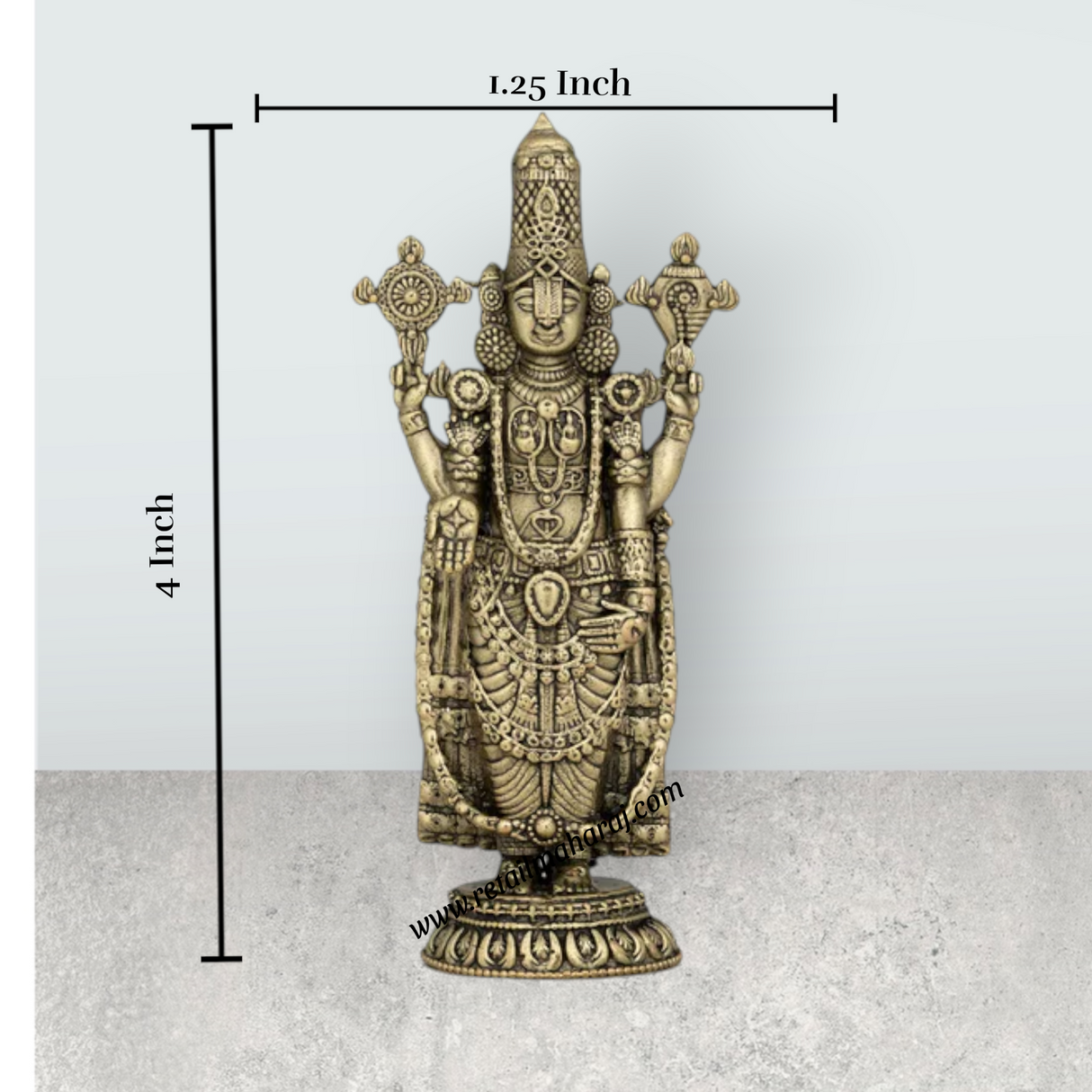 Balaji Murti Standing On Base - 4 X 12.5 Inches | Brass Statue / Venkateswara Swamy Idol / Perumal Statue For Pooja - Retail Maharaj
