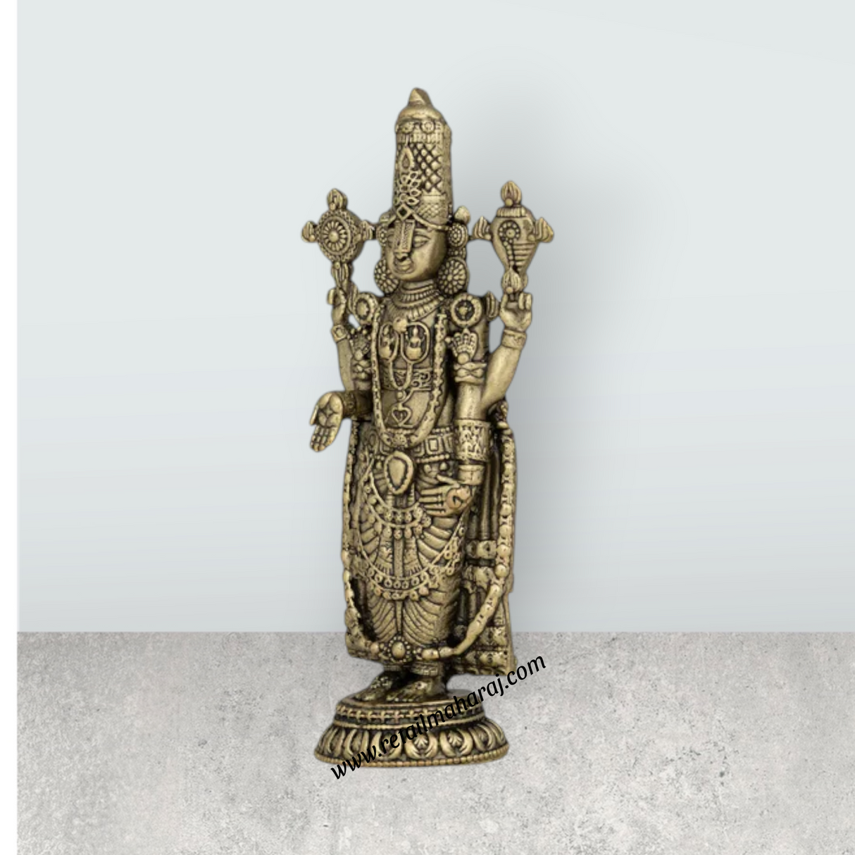 Balaji Murti Standing On Base - 4 X 12.5 Inches | Brass Statue / Venkateswara Swamy Idol / Perumal Statue For Pooja - Retail Maharaj