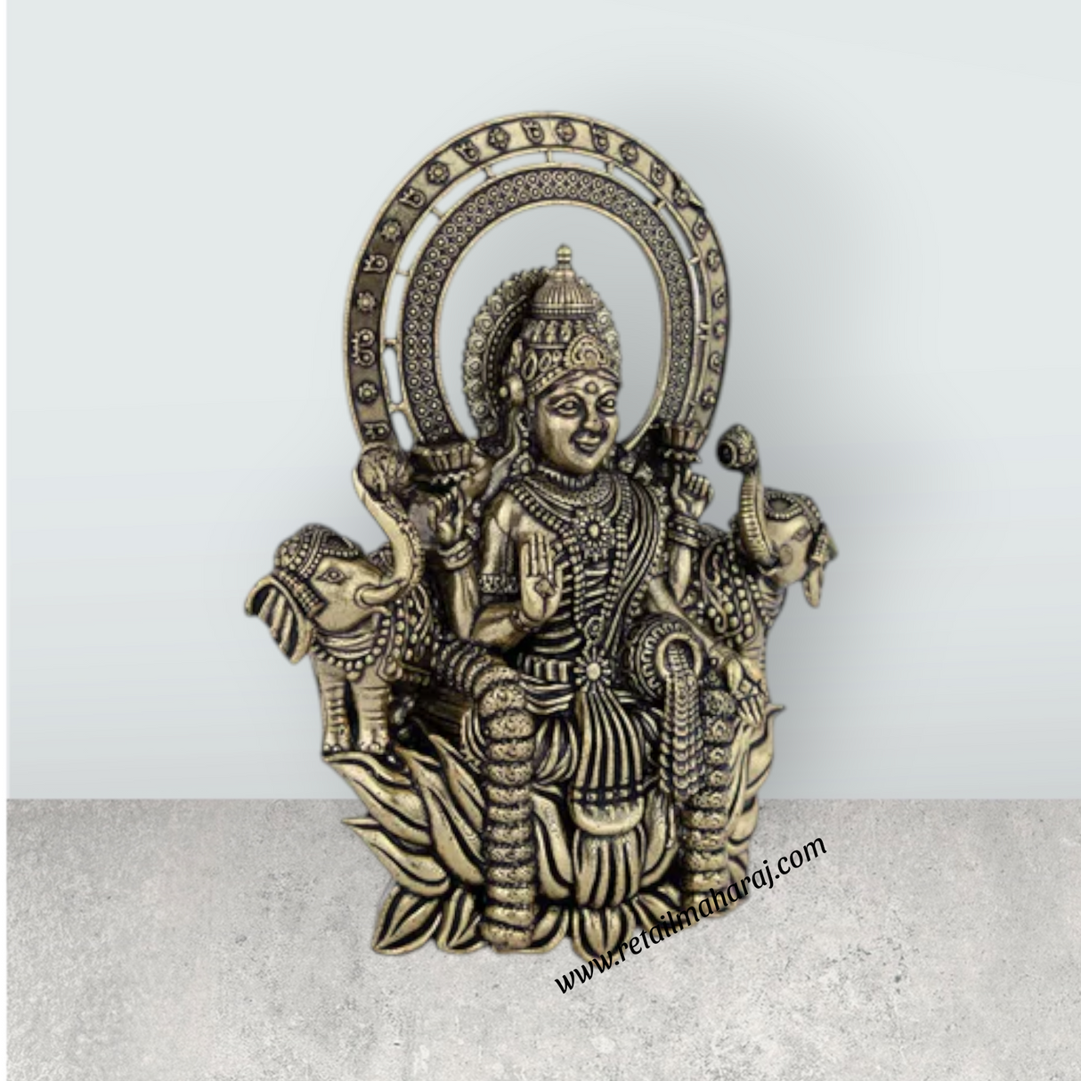 Gajalakshmi Sitting On Kamal Base Murti – Antique Brass Gajalakshmi Statue for Home & Pooja (4 x 3 Inches) - Retail Maharaj