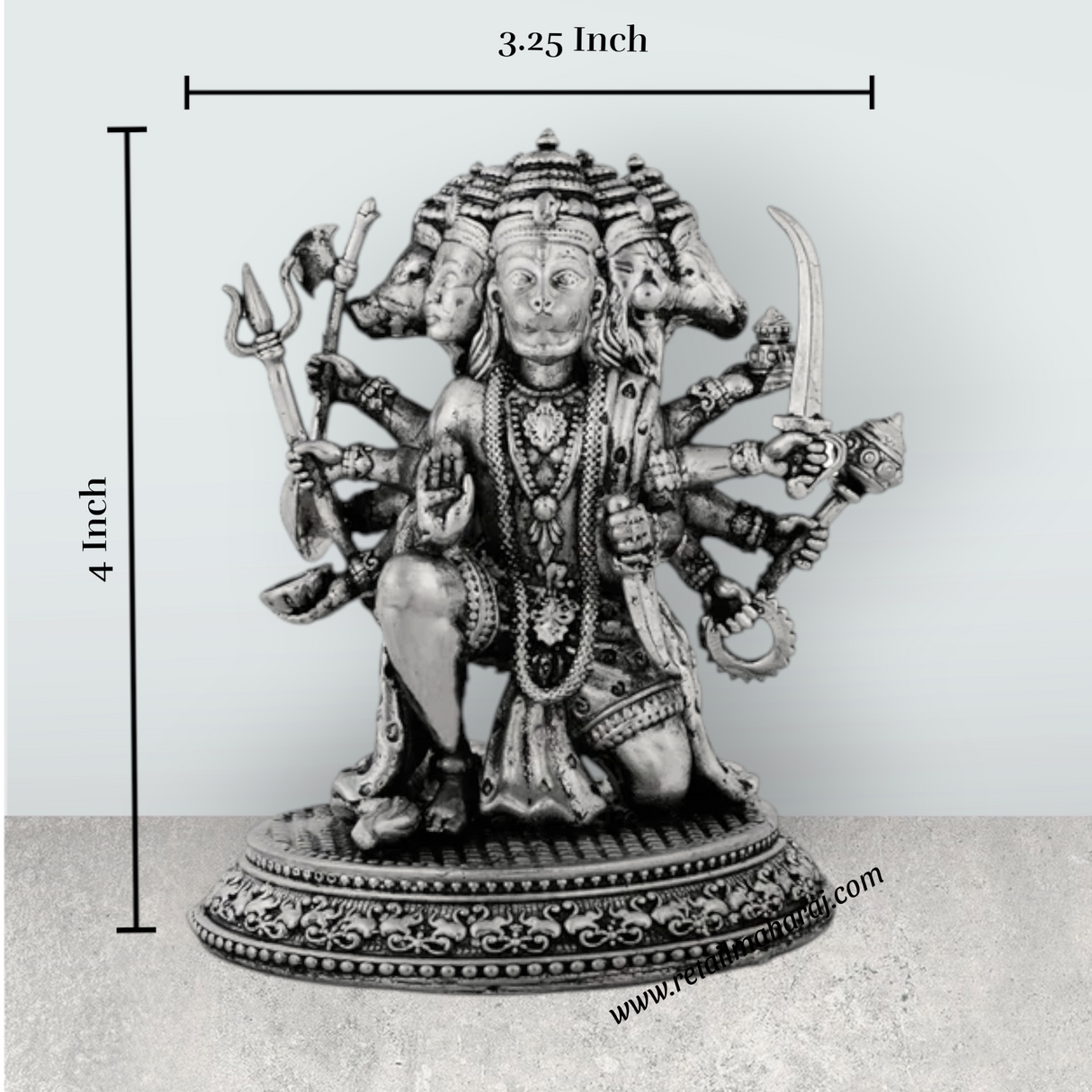 Panchmukhi Hanuman Murti Mandir With Base – 4 x 3.25 Inches Antique German Silver Anjaneya Statue for Pooja - Retail Maharaj