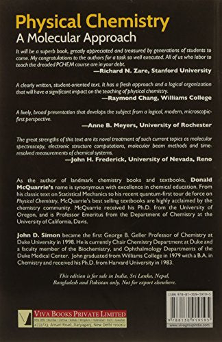 PHYSICAL CHEMISTRY: A MOLECULAR APPROACH, 1ST EDN - Retail Maharaj
