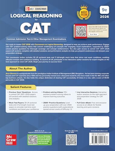 Courseware on Logical Reasoning, 9e for CAT 2026 by Arun Sharma | Solved PYQs (2017-25) | 170+ Problem Solving Videos | 2500+ Practice Questions | 30 LR Mock Tests | MBA Entrance Exam Preparation - Retail Maharaj