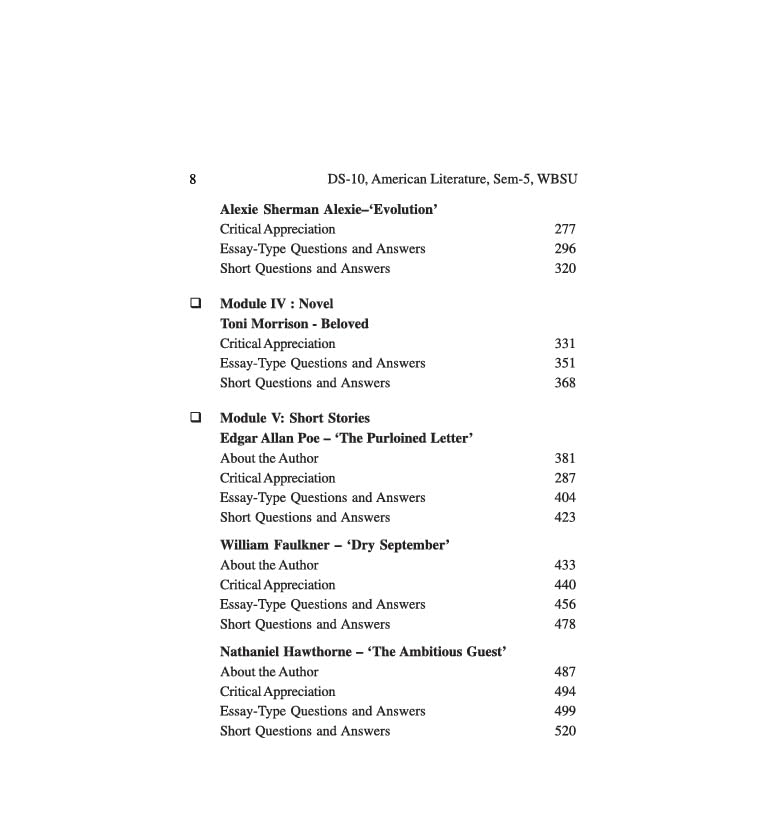 American Literature DS 10 ENGDSC510T, Sem-5, WBSU: Text with Guide (English Version)
