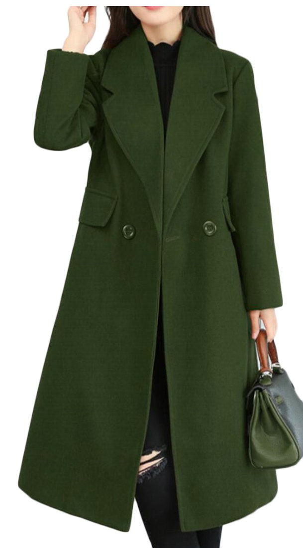 GAGA Women's Long Sleeve Fashion Wool Trench Coat Army Green S - Retail Maharaj