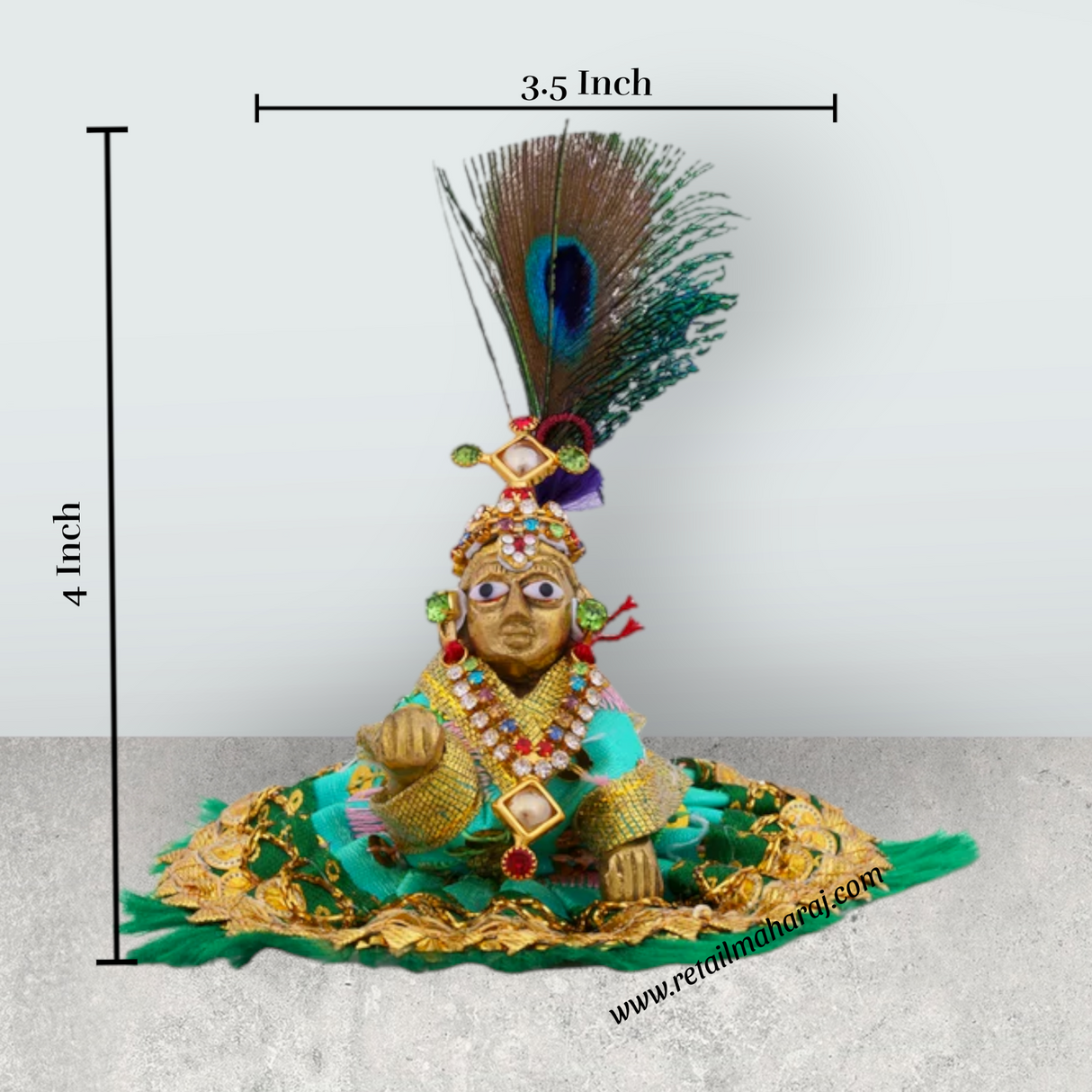 Crawling Krishna With Decoration - 4 x 3.5 Inches | Krishna Alangaram/ Brass Krishna Idol for Pooja/ 100 Gms - Retail Maharaj