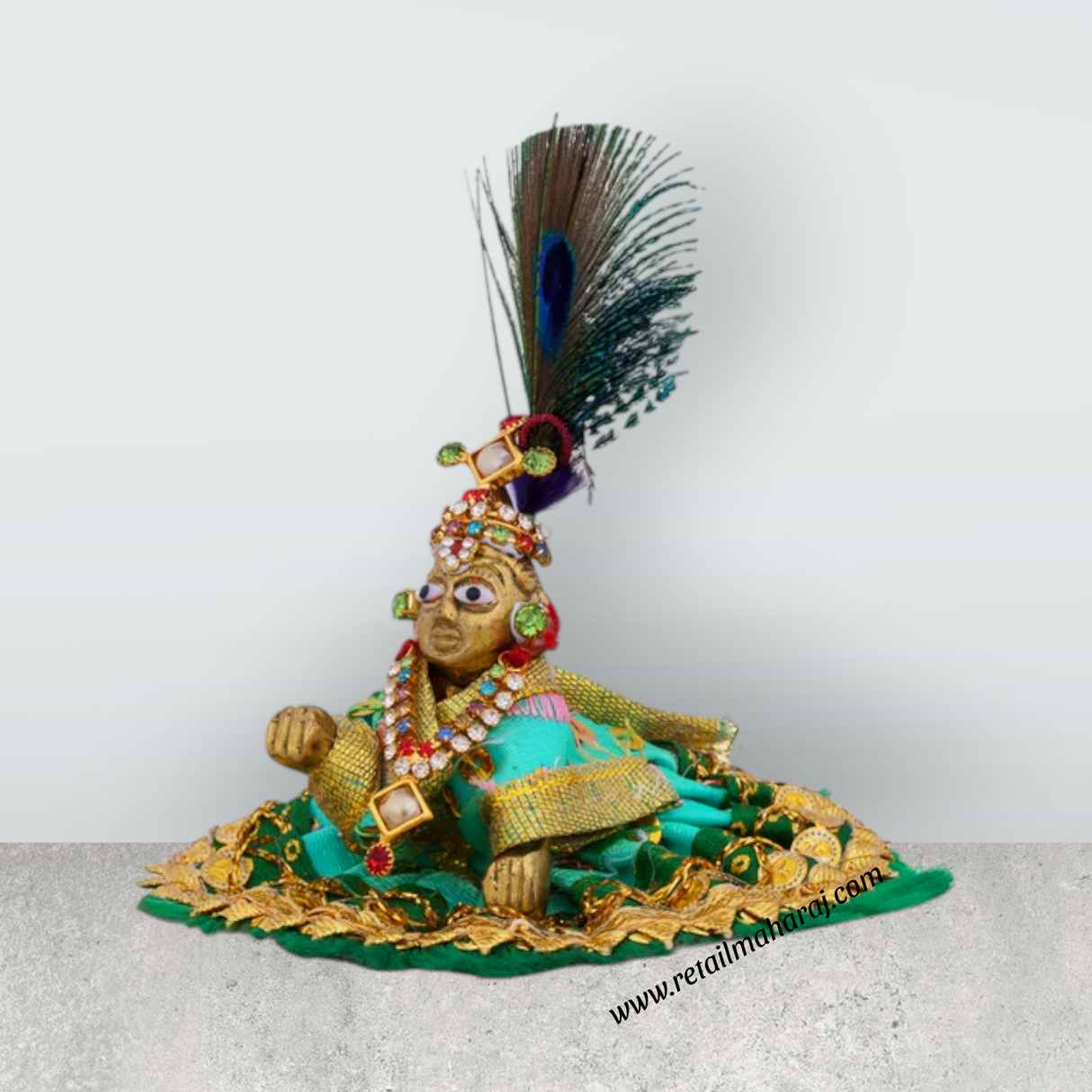 Crawling Krishna With Decoration - 4 x 3.5 Inches | Krishna Alangaram/ Brass Krishna Idol for Pooja/ 100 Gms - Retail Maharaj