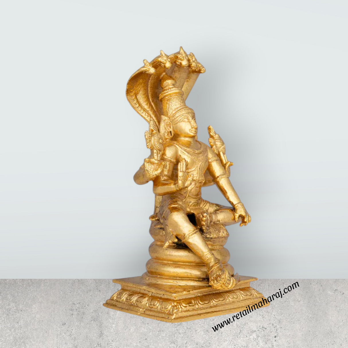 Vishnu Sitting on Sheshnag - 6.5 x 3 Inches | Panchaloha Vishnu Idol / Murti for Home & Pooja Decor - Retail Maharaj