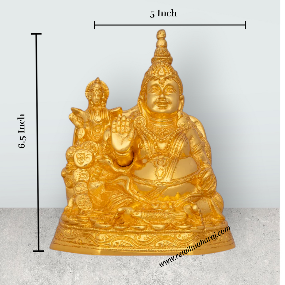 Kubera Lakshmi Statue - 6.5 x 5 Inches | Brass Laxmi Kuber Idol/ Gold Polish Lakshmi Kubera Statue for Pooja - Retail Maharaj