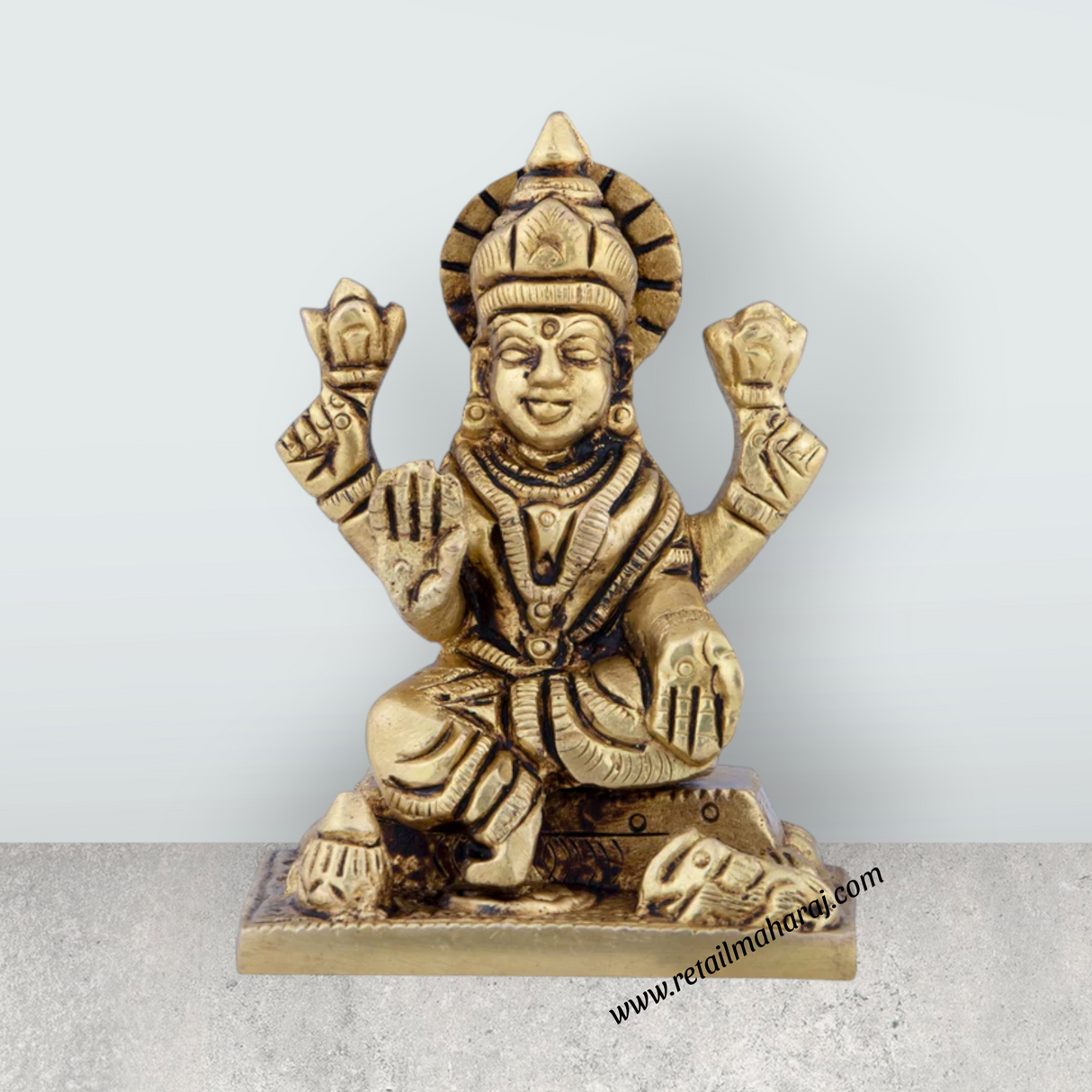 Lakshmi Idol - 3 x 2 Inches | Antique Brass Idol/ Lakshmi Murti/ Laxmi Idol for Pooja/ 270 Gms Approx
