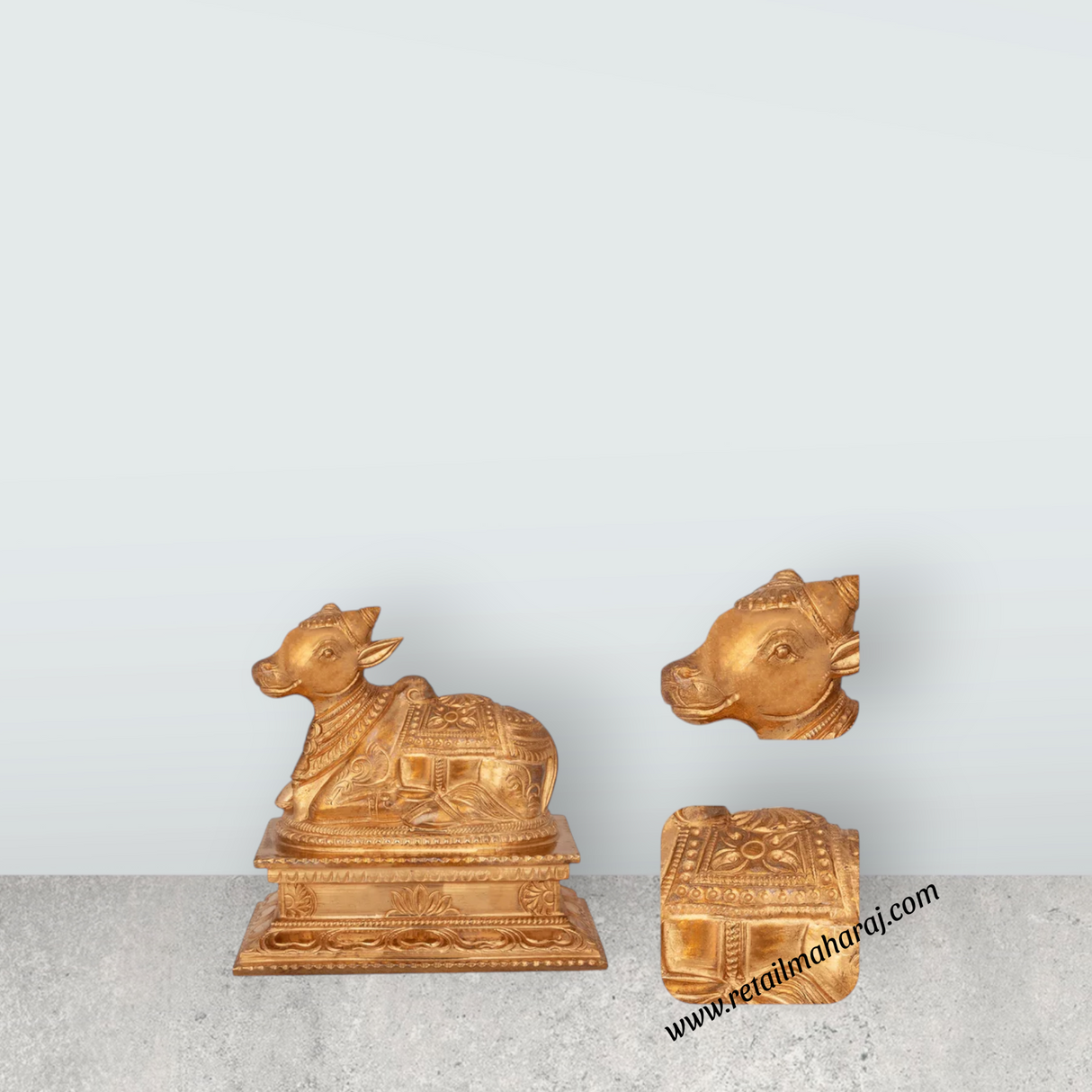 Nandi With Base Murti - 5 x 5.5 Inches | Panchaloha Idol / Nandi Bhagwan / Nandhi Statue for Pooja - Retail Maharaj