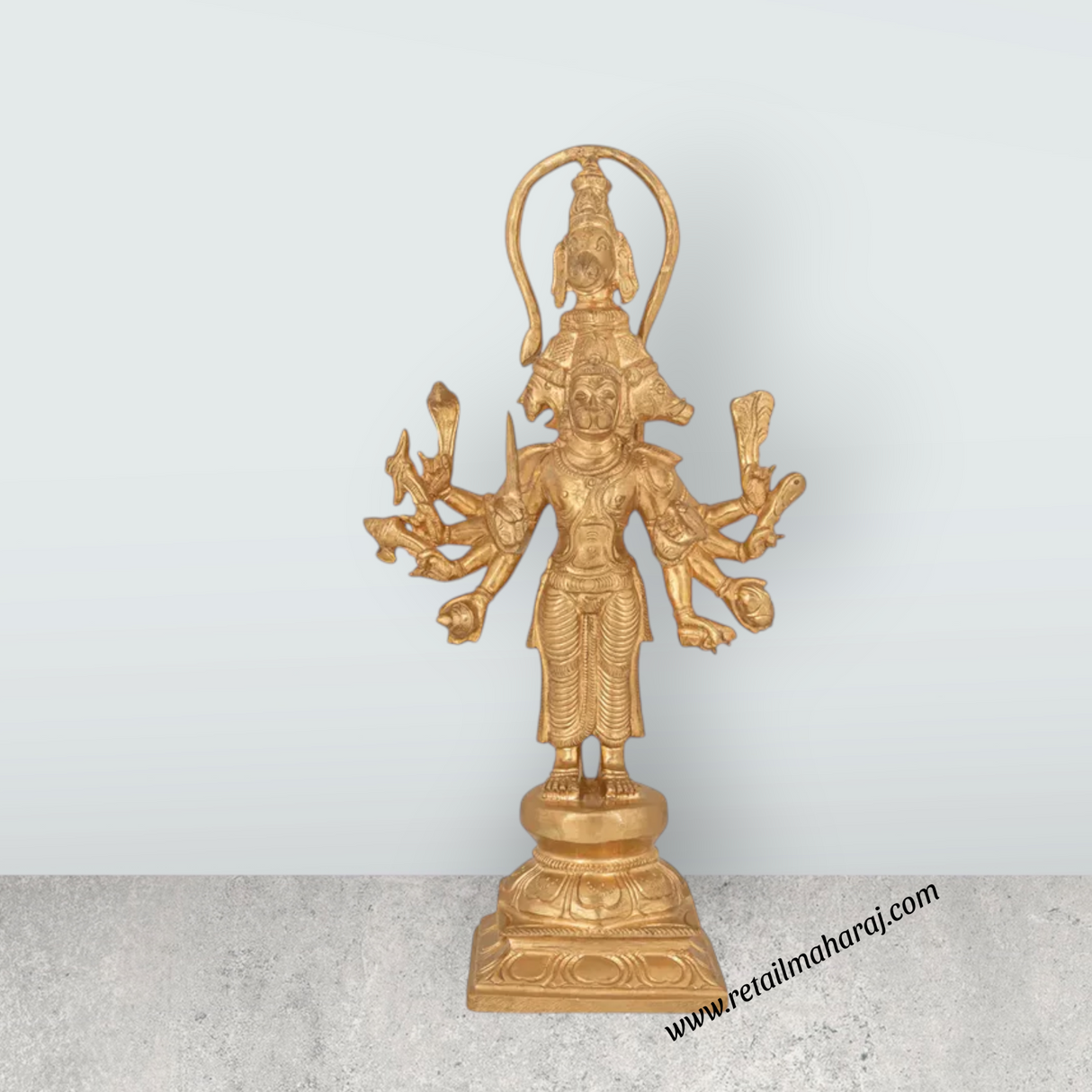 5 Face Hanuman standing On Base Murti -11 x 6.5 Inches | Panchaloham Statue/ Anjaneyar Sculpture For Home Decor - Retail Maharaj