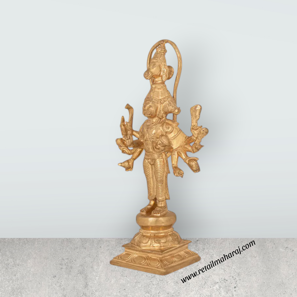 5 Face Hanuman standing On Base Murti -11 x 6.5 Inches | Panchaloham Statue/ Anjaneyar Sculpture For Home Decor - Retail Maharaj