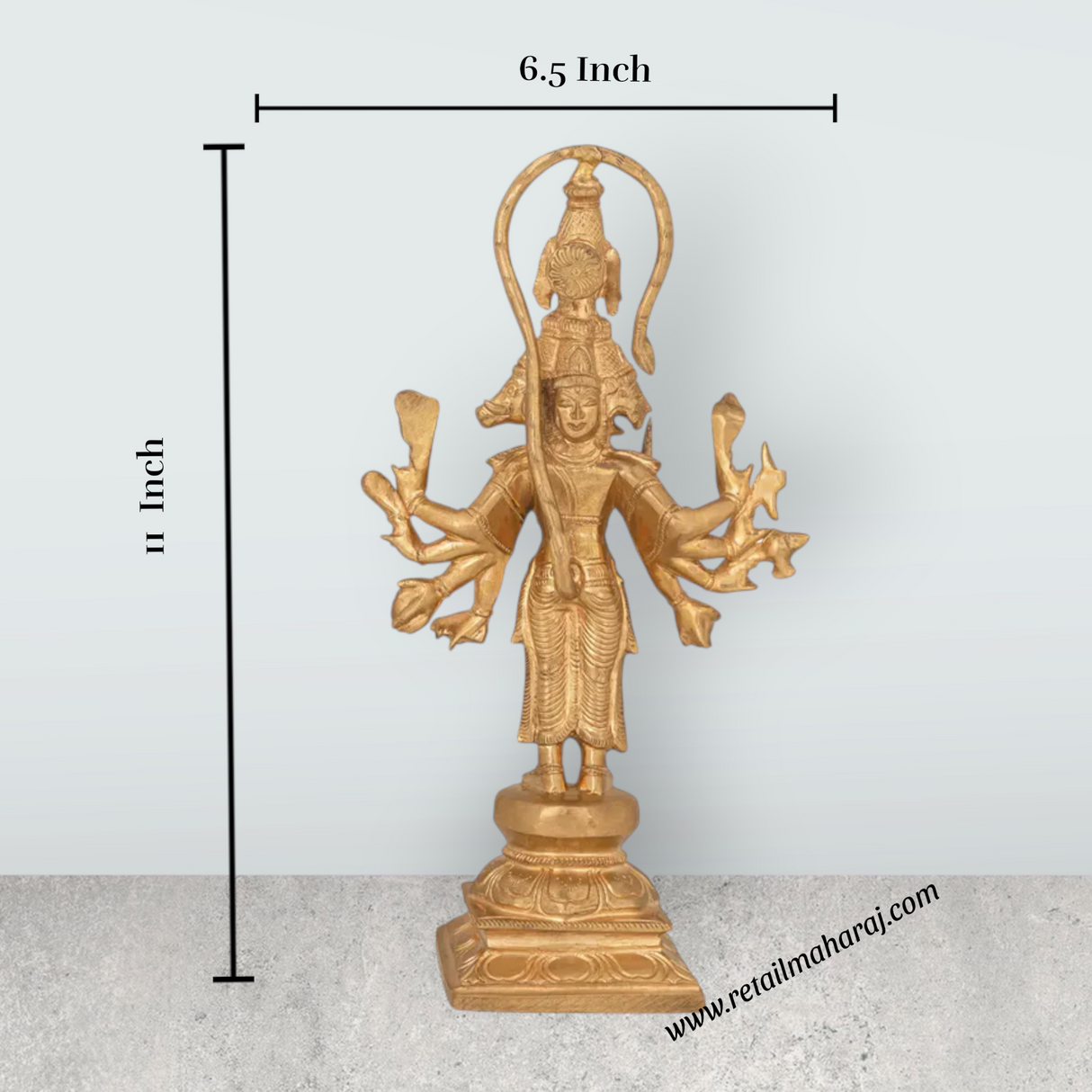 5 Face Hanuman standing On Base Murti -11 x 6.5 Inches | Panchaloham Statue/ Anjaneyar Sculpture For Home Decor - Retail Maharaj