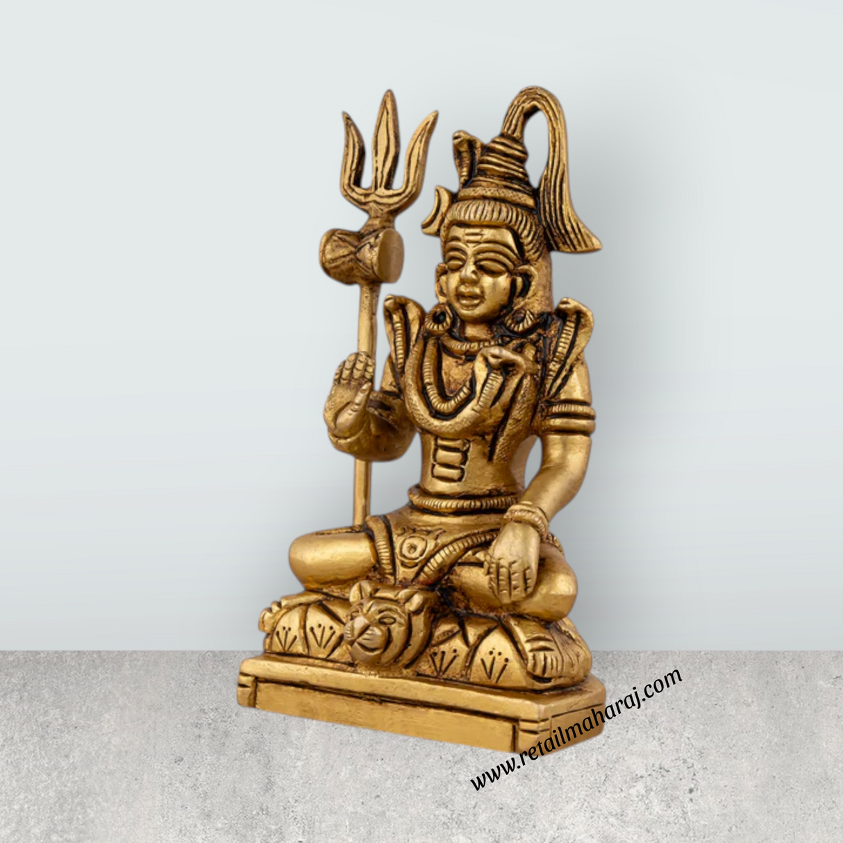 Shiva Statue With Base - 4.5 x 2.5 Inches | Antique Brass Idol/ Sitting Shiv Murti for Pooja/ 495 Gms Approx - Retail Maharaj