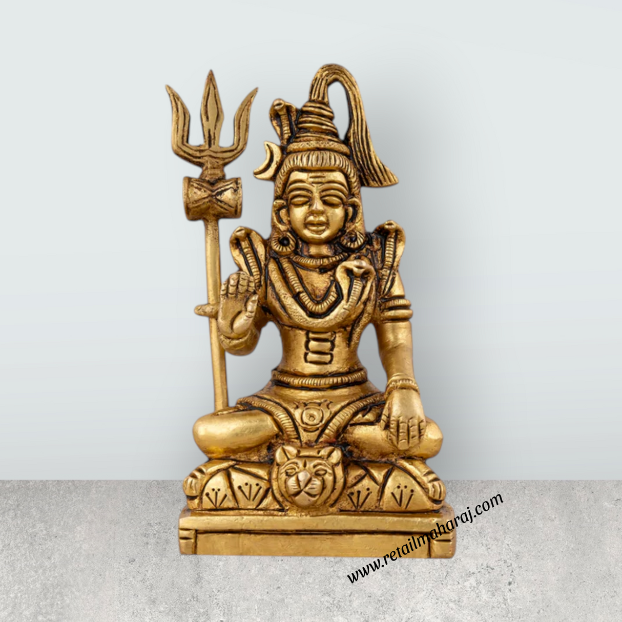 Shiva Statue With Base - 4.5 x 2.5 Inches | Antique Brass Idol/ Sitting Shiv Murti for Pooja/ 495 Gms Approx - Retail Maharaj