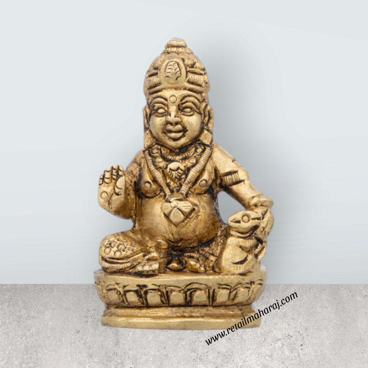 Kuber Statue - 2 x 1 Inches | Kuber Murti/ Antique Brass Idol for Pooja/ 110 Gms Approx - Retail Maharaj
