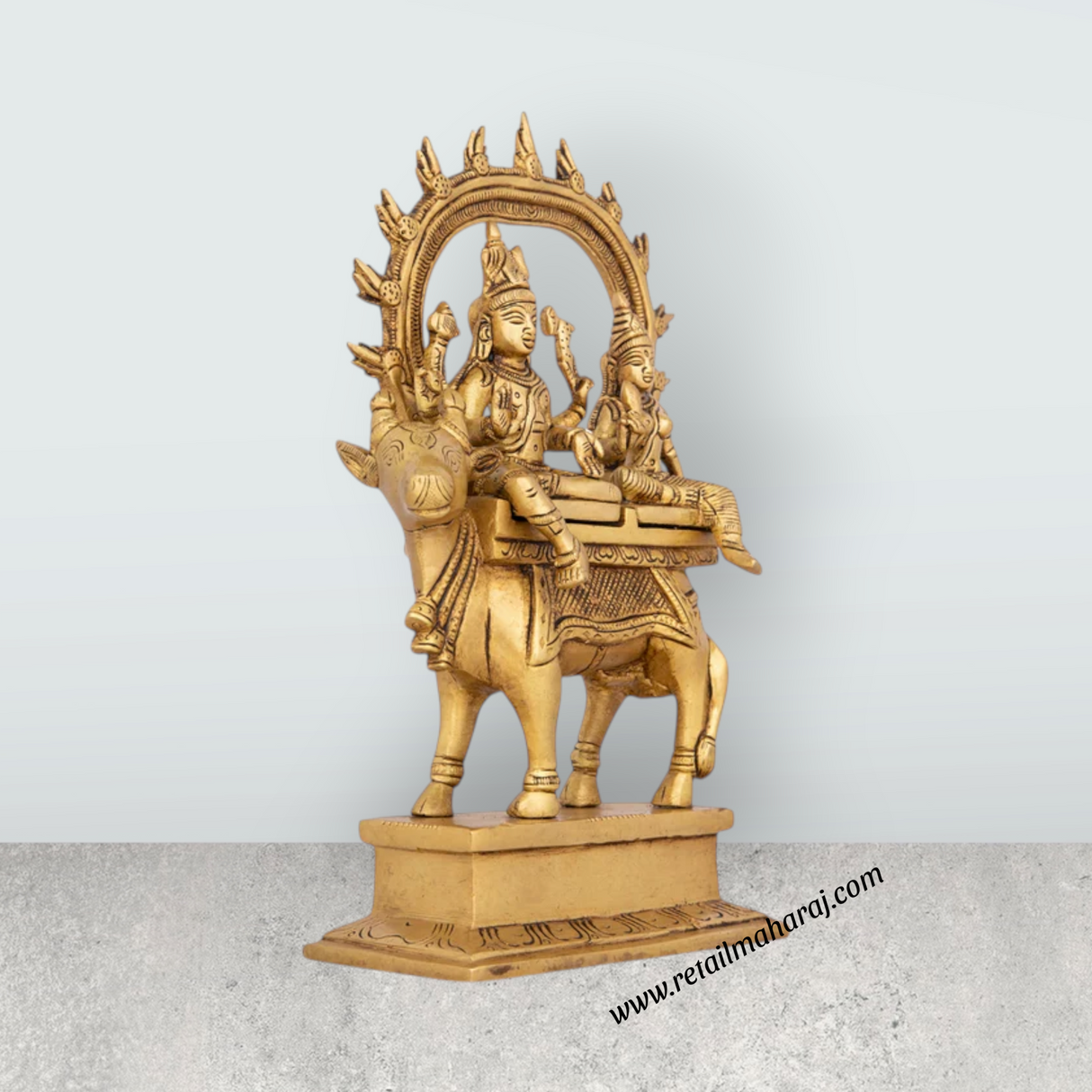 Shiv Parivar Murti - 9.5 x 5 Inches | Antique Brass Idol/ Shiv Parvati Murti for Pooja/ 2.100 Kgs Approx - Retail Maharaj