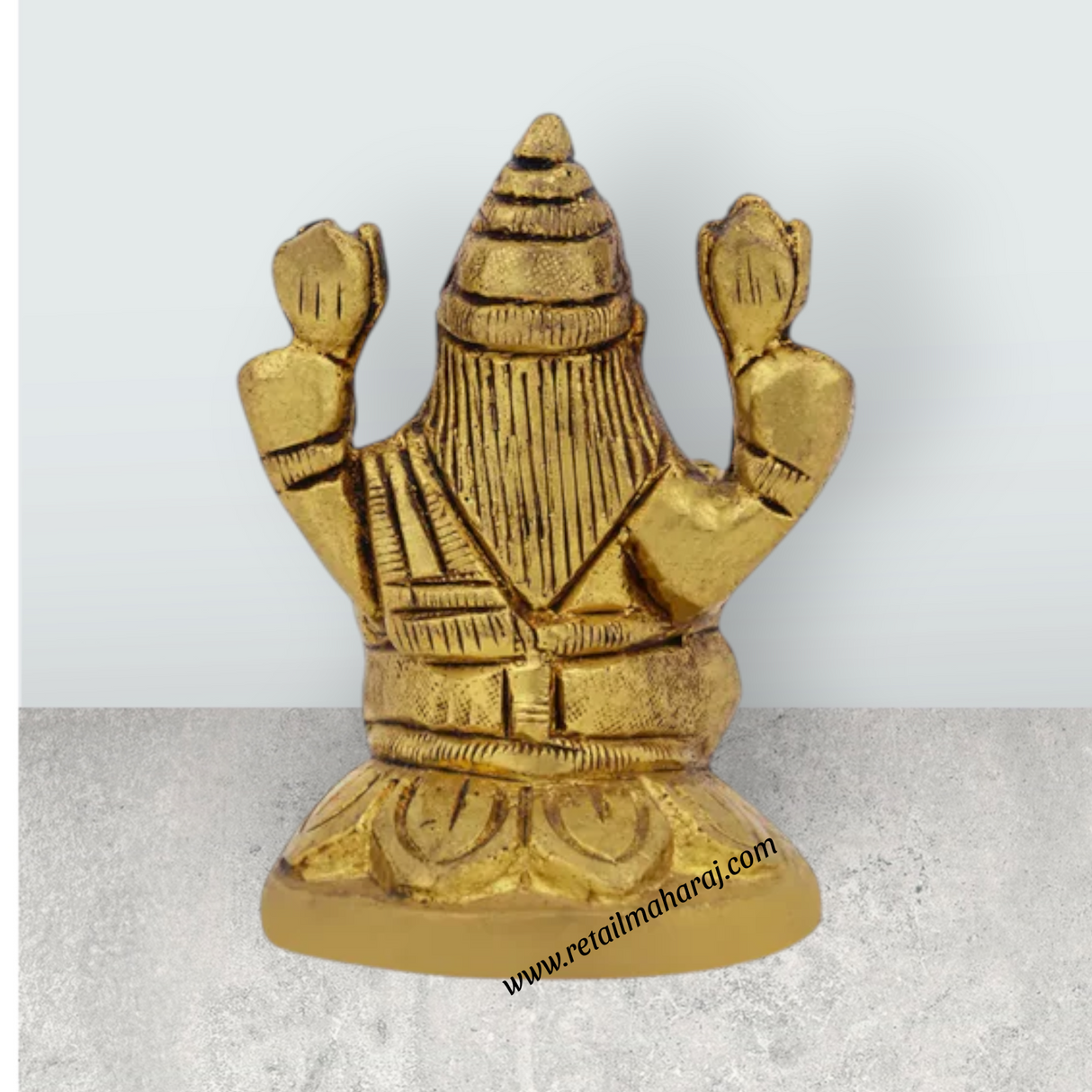 Lakshmi Idol Sitting On Flower Base - 2.5 x 1.75 Inches | Antique Brass Idol / Laxmi Idol for Pooja - Retail Maharaj