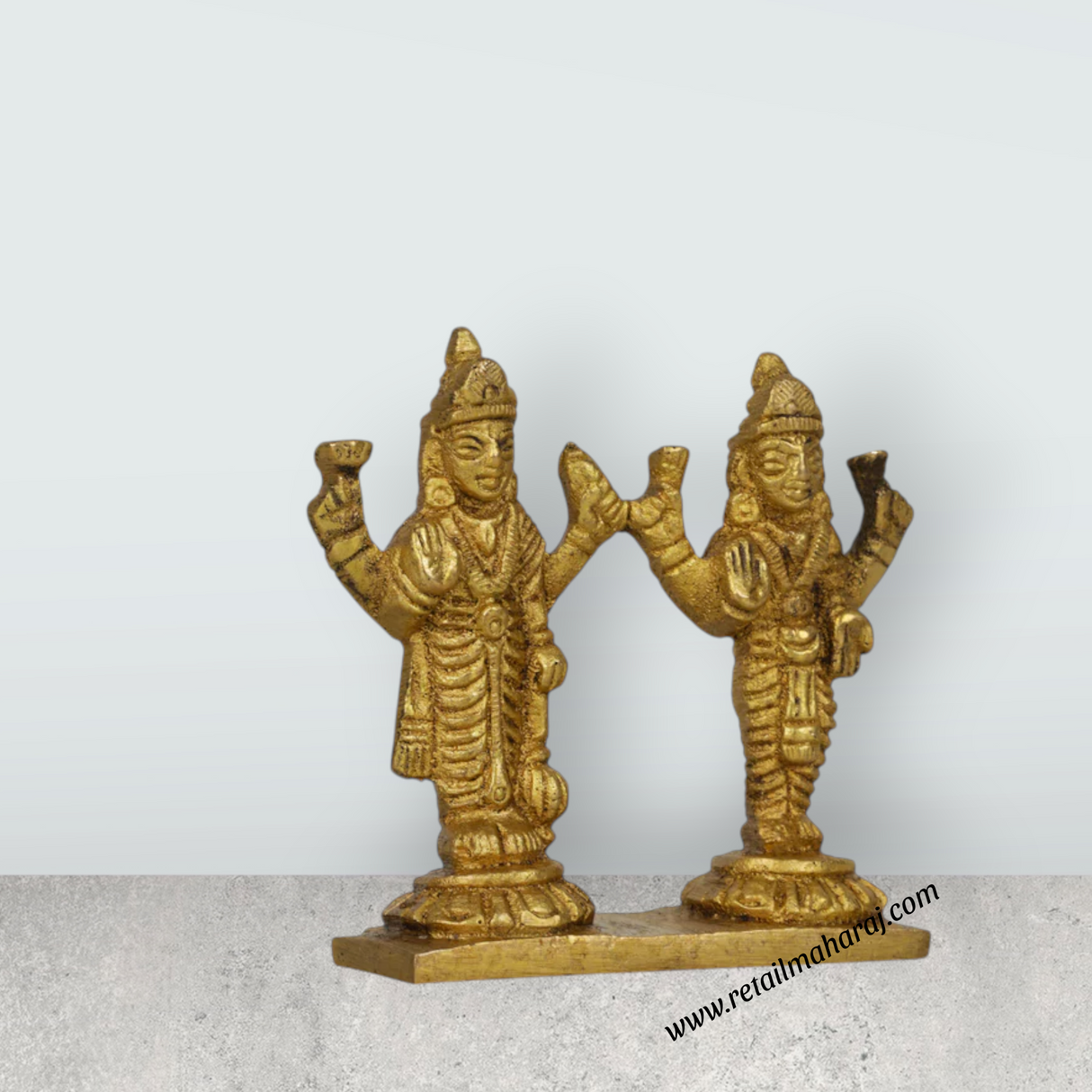 Vishnu Lakshmi Idol - 2.5 Inches | Brass Statue/ Antique Finish Vishnu Laxmi Statue for Pooja/ 150 Gms Approx - Retail Maharaj