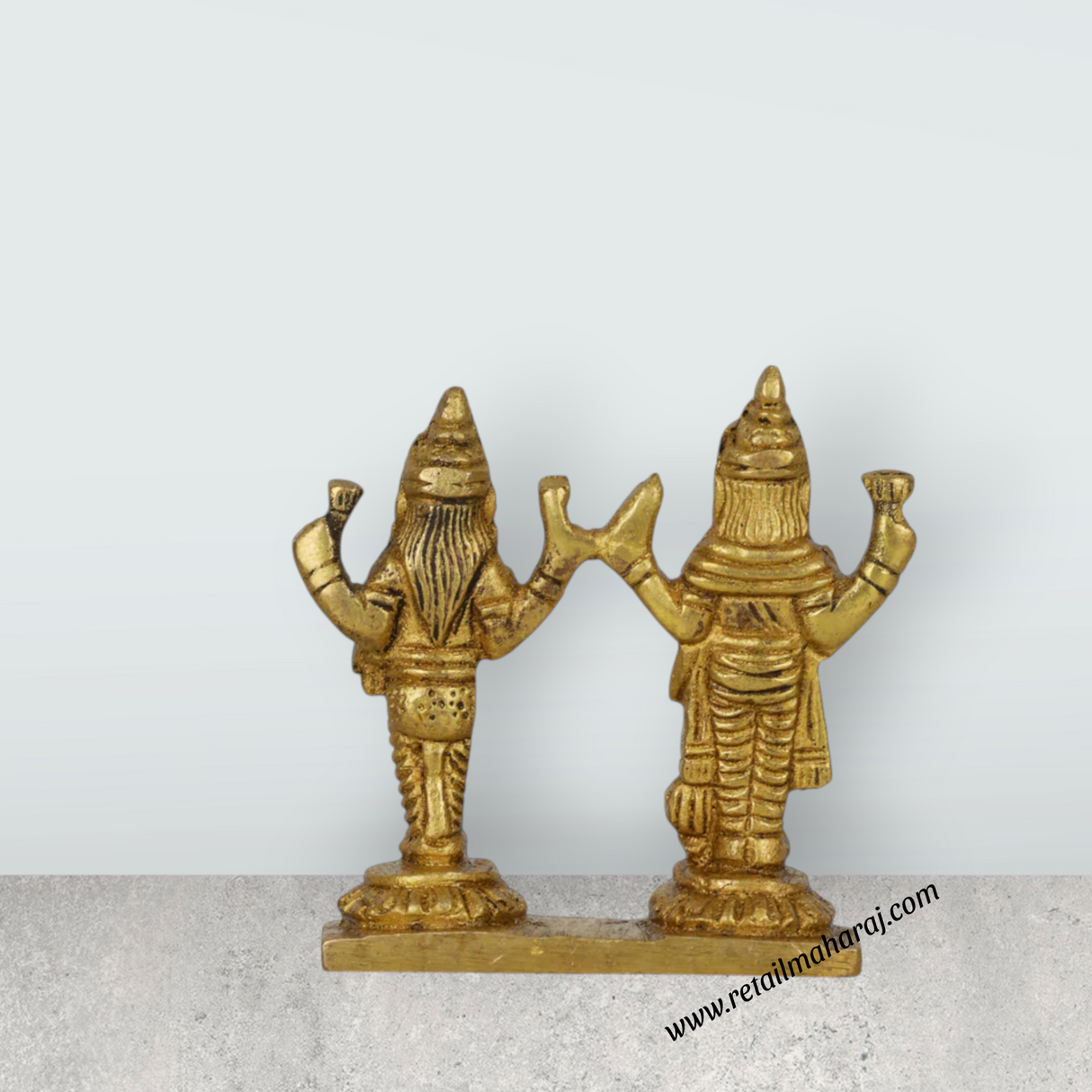Vishnu Lakshmi Idol - 2.5 Inches | Brass Statue/ Antique Finish Vishnu Laxmi Statue for Pooja/ 150 Gms Approx - Retail Maharaj