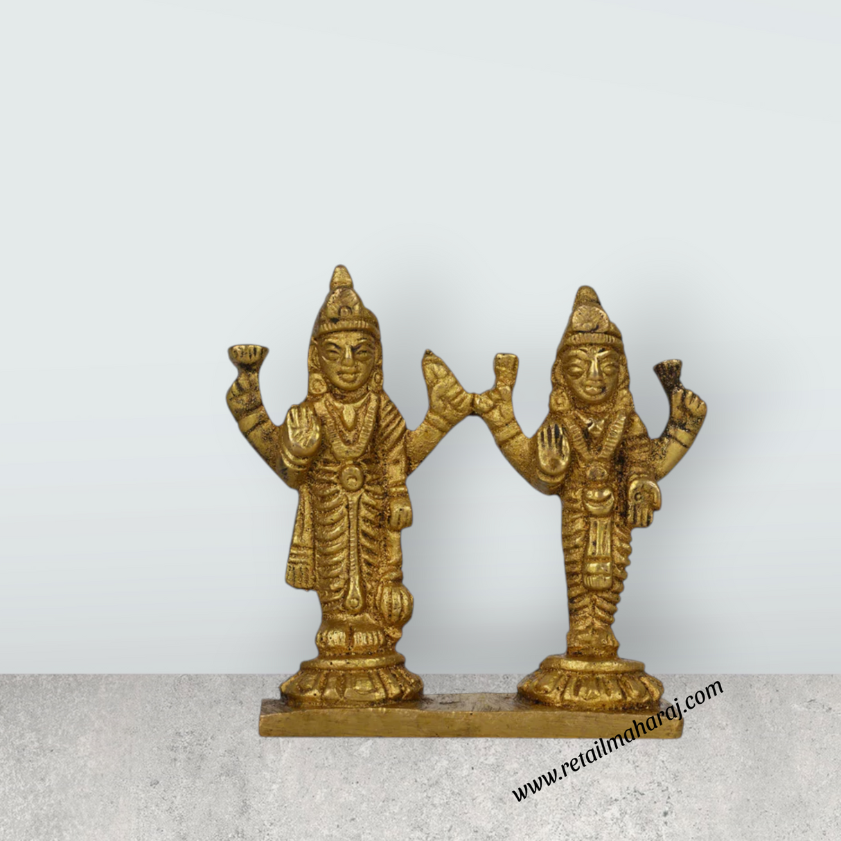 Vishnu Lakshmi Idol - 2.5 Inches | Brass Statue/ Antique Finish Vishnu Laxmi Statue for Pooja/ 150 Gms Approx - Retail Maharaj