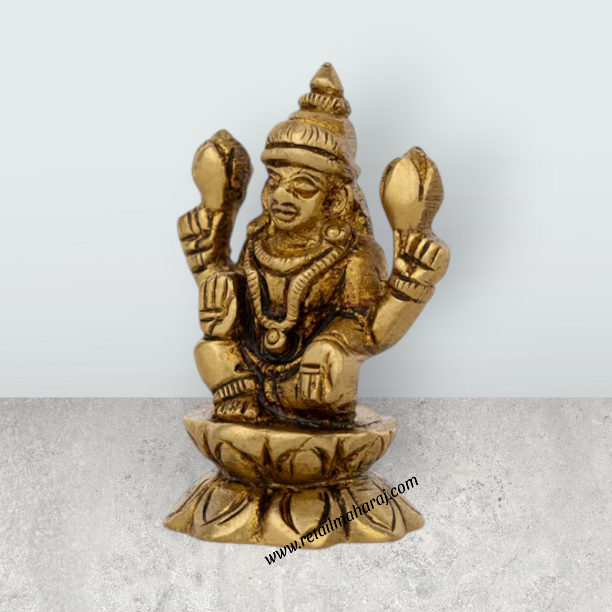 Lakshmi Murti / Brass Idol / Antique Finish Goddess Statue for Pooja & Decor - Retail Maharaj