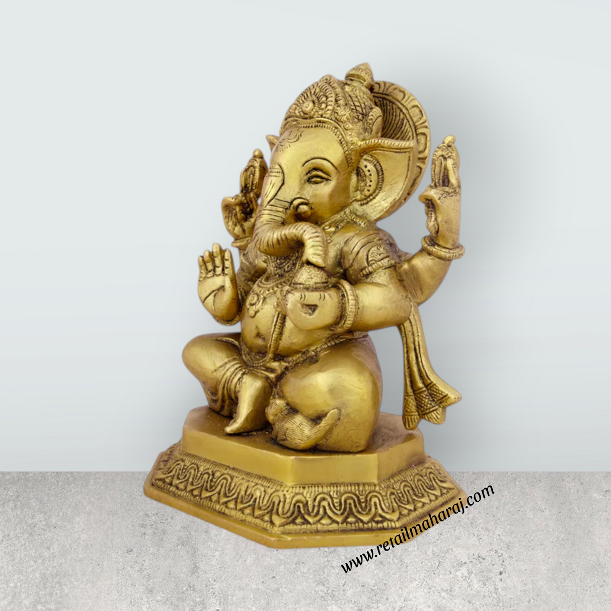 Ganesh Murti - 7.5 x 5.5 Inches | Antique Brass Idol/ Vinayaka Statue/ Ganpati Idol for Pooja/ 2.800 Kgs Approx - Retail Maharaj
