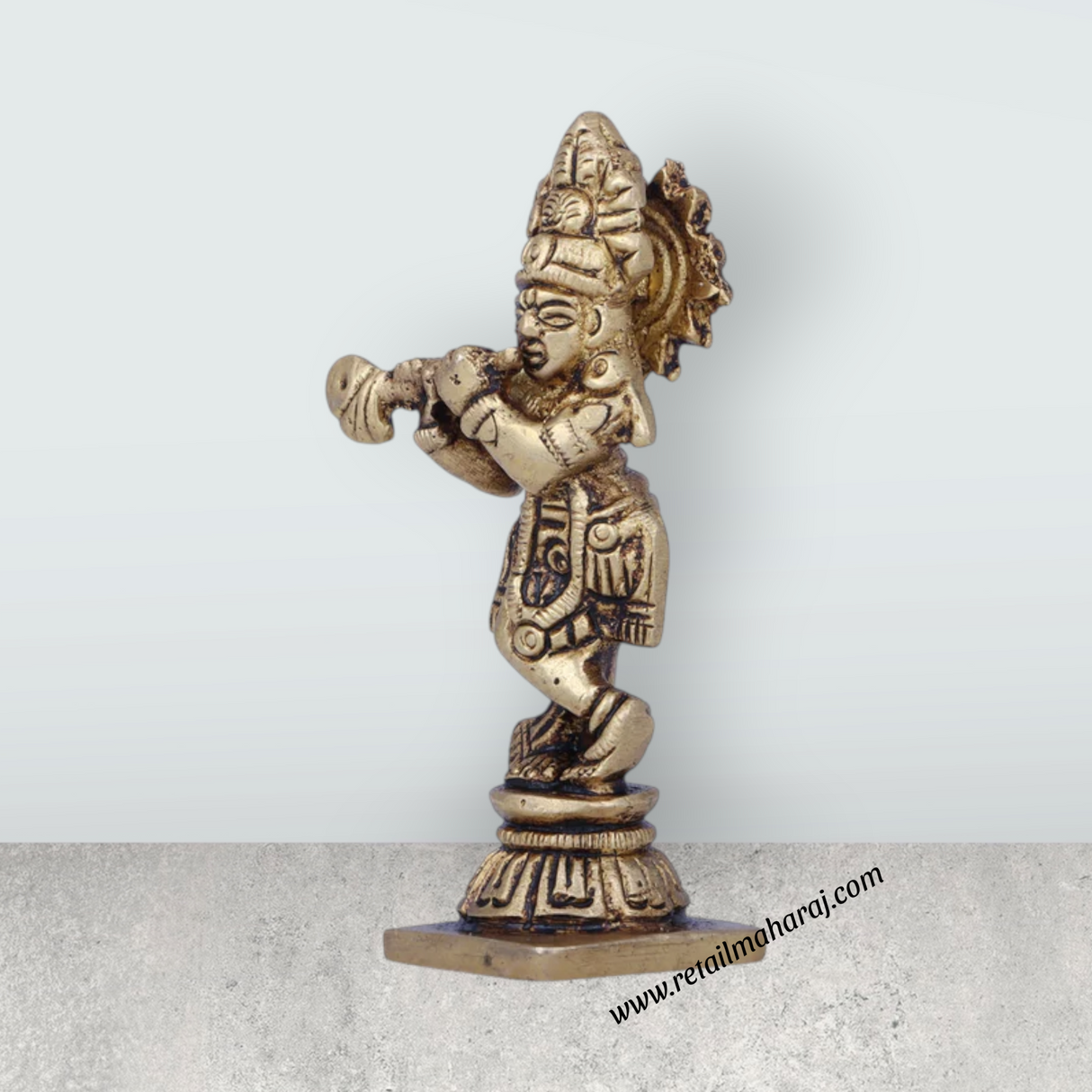 Krishna Murti - 3 x 1.5 Inches | Krishna Statue/ Antique Brass Idol/ Standing Krishna Idol for Pooja/ 120 Gms - Retail Maharaj
