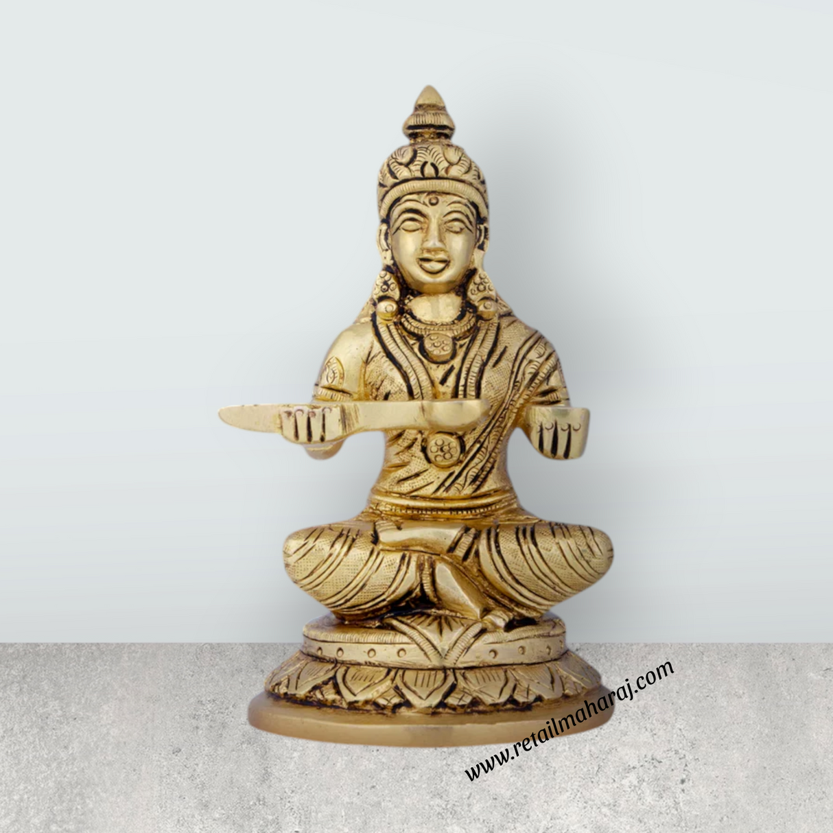 Annapoorani Statue - 5.5 x 3 Inches | Antique Brass Idol/ Annapoorneshwari Statue for Pooja/ 1.200 Kgs Approx - Retail Maharaj