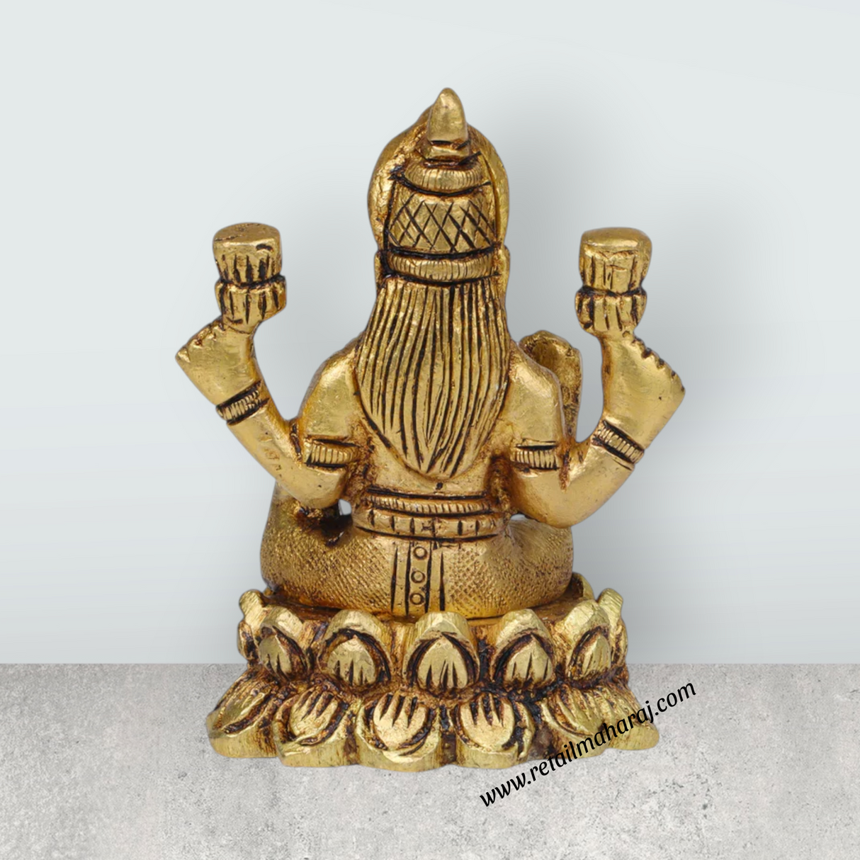 Laxmi Murti Sitting On Lotus - 3 x 2.5 Inches | Antique Brass Idol/ Lakshmi Idol/ Lakshmi Statue for Pooja