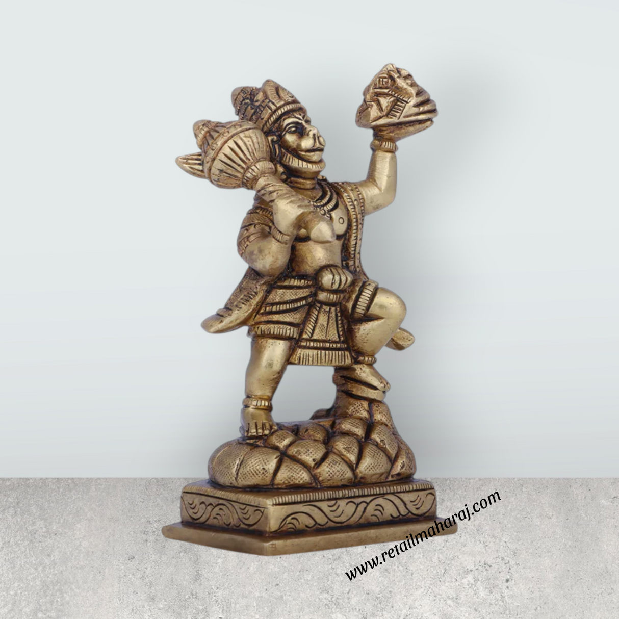 Anjaneya Statue With Sanjeevani - 4 x 3 Inches | Antique Brass Idol/ Standing Hanuman Statue for Pooja/ 530 Gms