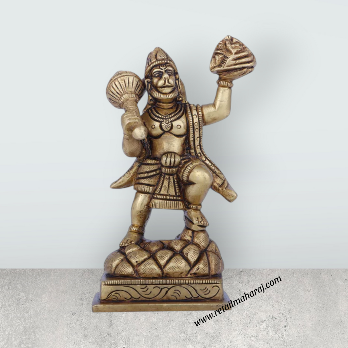 Anjaneya Statue With Sanjeevani - 4 x 3 Inches | Antique Brass Idol/ Standing Hanuman Statue for Pooja/ 530 Gms