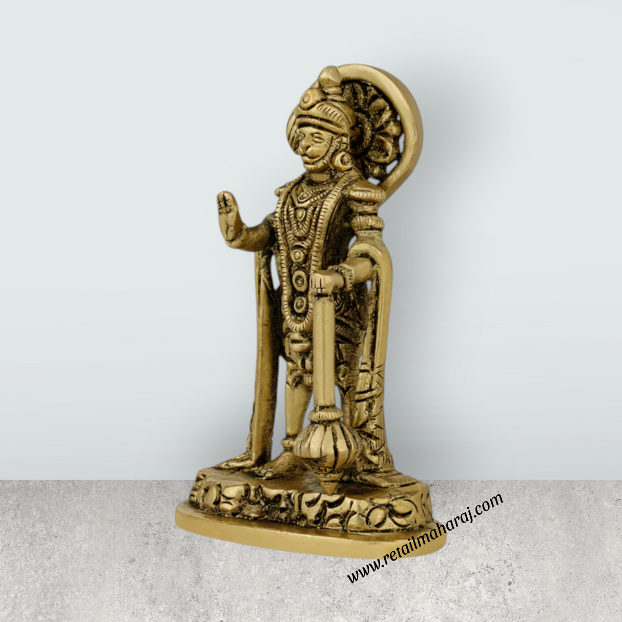 Anjaneya Statue Standing On Base - 3.5 X 1 Inches | Antique Brass Idol/ Hanuman Statue For Divine Blessings - Retail Maharaj