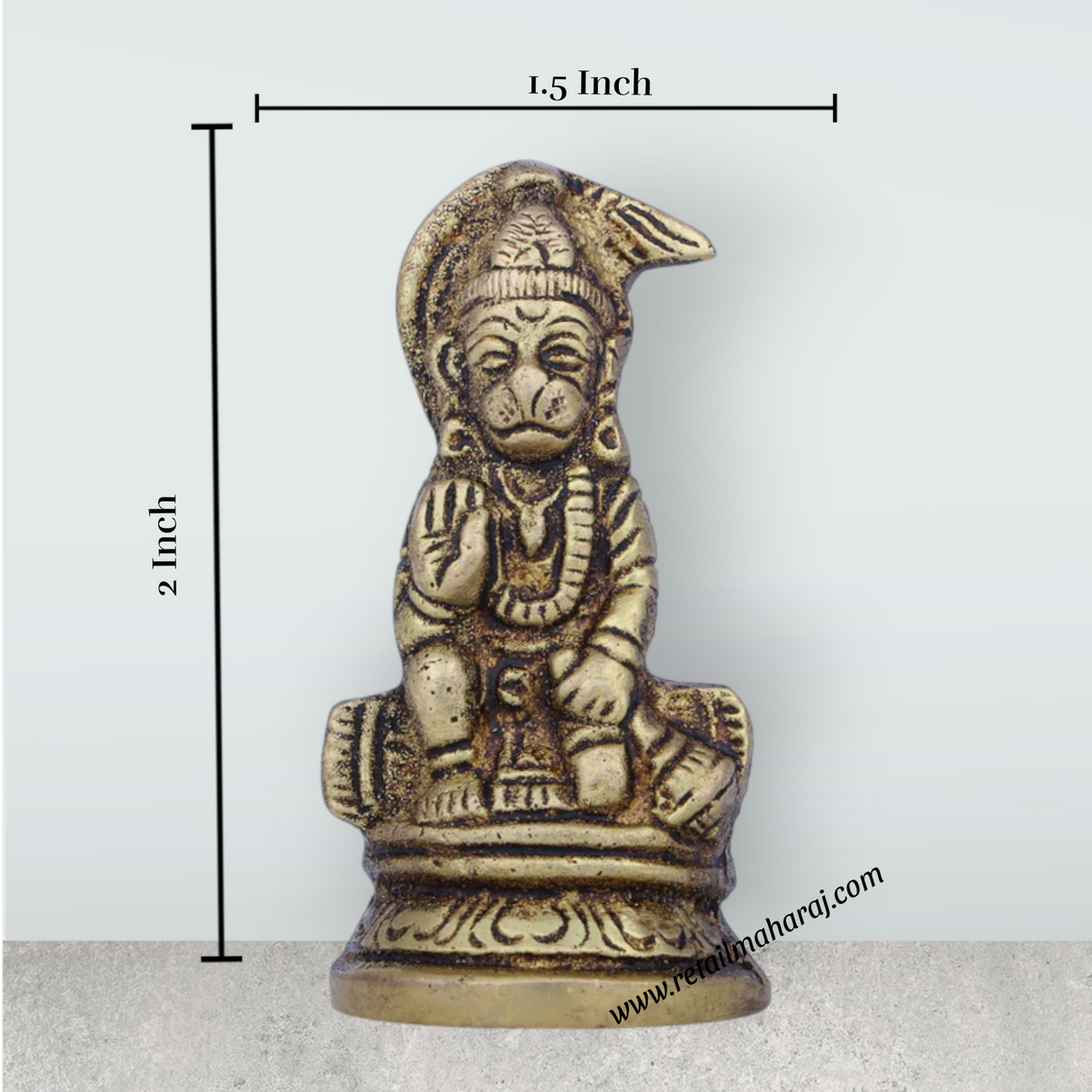 Anjaneya Statue - 2 x 1.5 Inches | Antique Brass Idol/ Hanuman Statue for Pooja/ 80 Gms Approx