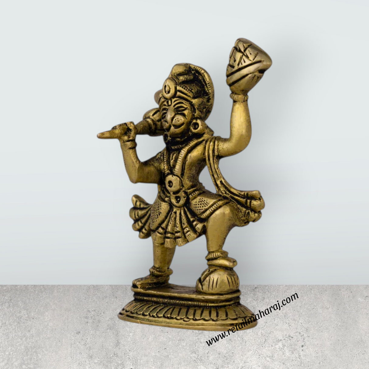 Anjaneya Statue Carrying Sanjeevani - 3.5 X 2 Inches | Antique Brass Idol/ Standing Hanuman Statue For Worship - Retail Maharaj