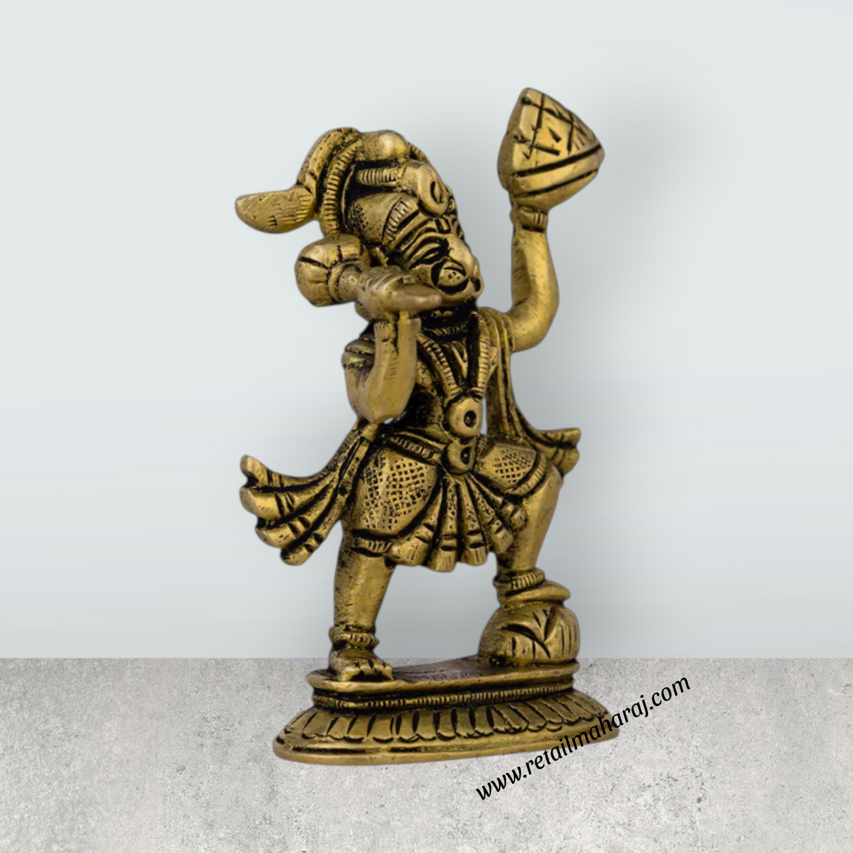Anjaneya Statue Carrying Sanjeevani - 3.5 X 2 Inches | Antique Brass Idol/ Standing Hanuman Statue For Worship - Retail Maharaj