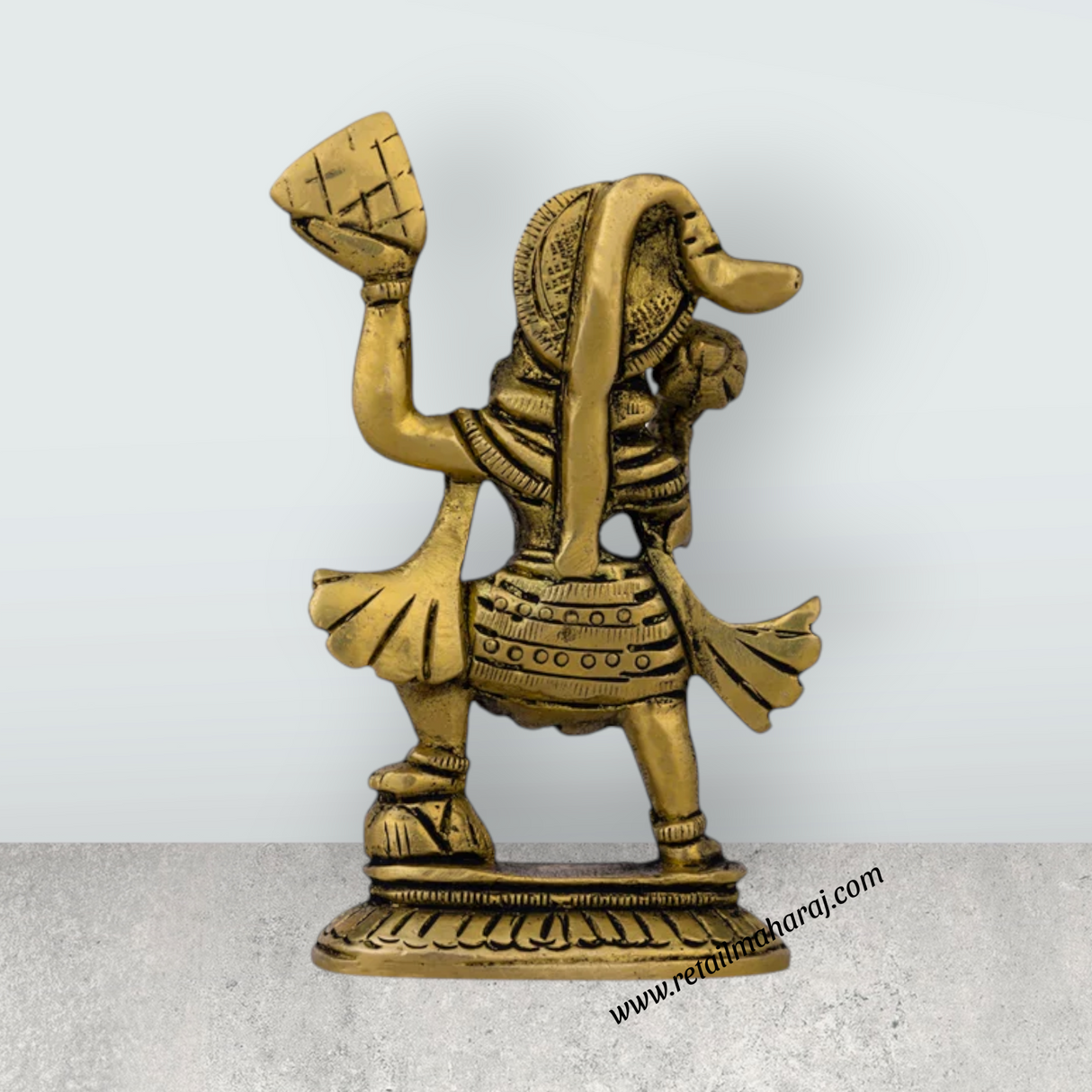 Anjaneya Statue Carrying Sanjeevani - 3.5 X 2 Inches | Antique Brass Idol/ Standing Hanuman Statue For Worship - Retail Maharaj