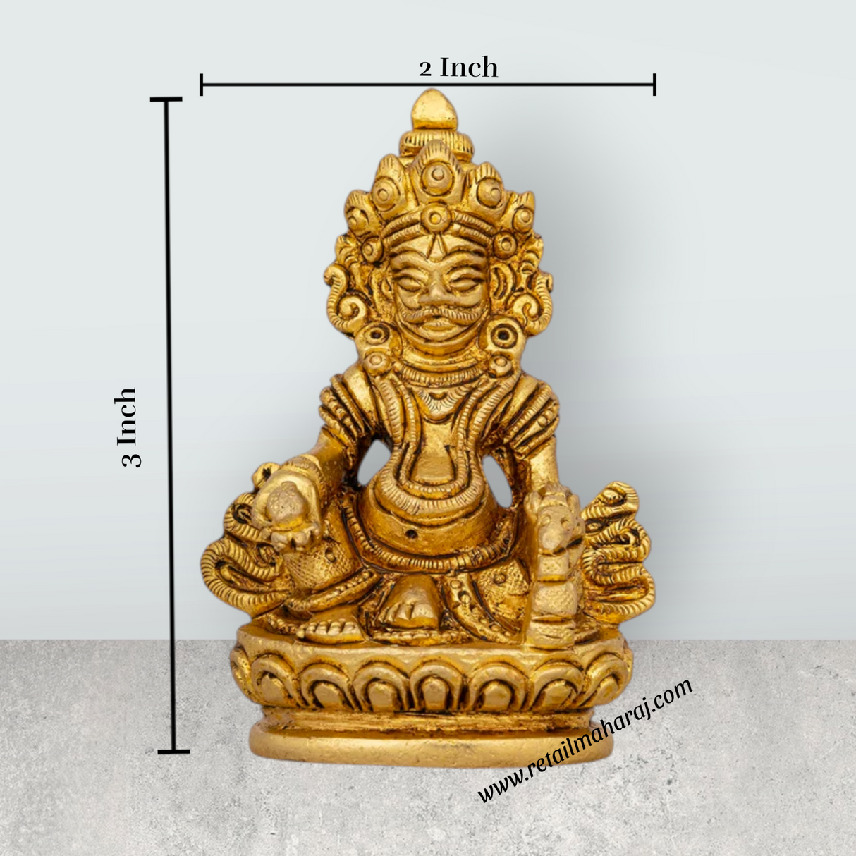 Kuber Statue Sitting On Flower Base - 3 x 2 Inches | Antique Brass Idol/ Kuber Murti/ Kubera Statue for Pooja - Retail Maharaj