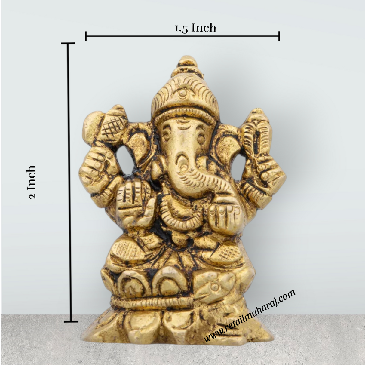 Ganesha Statue - 2 x 1.5 Inches | Vinayagar Statue/ Antique Brass Idol for Pooja/ 150 Gms Approx - Retail Maharaj